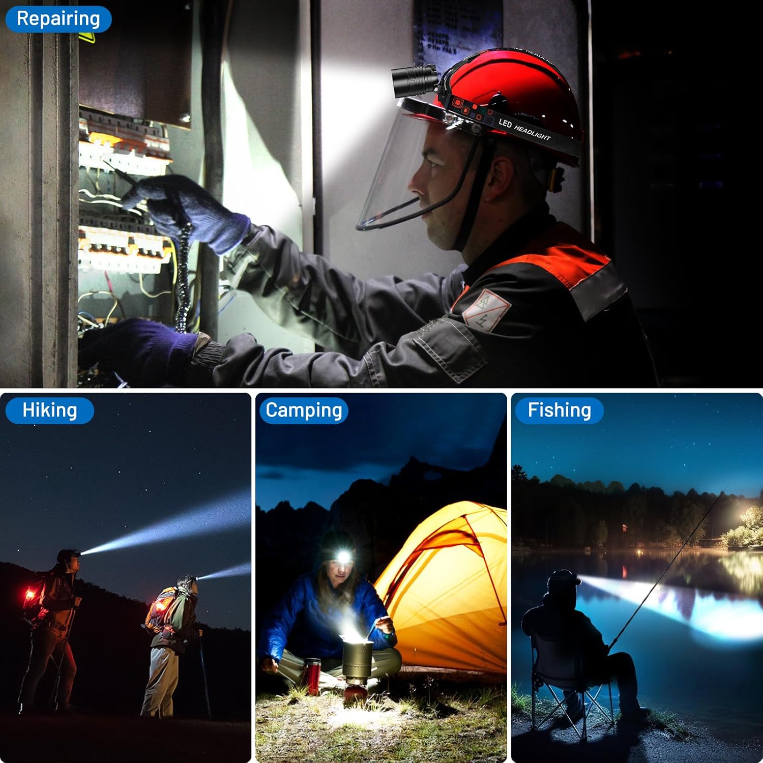 990000 Lumens 2-Pack Rechargeable LED Headlamp for Adults