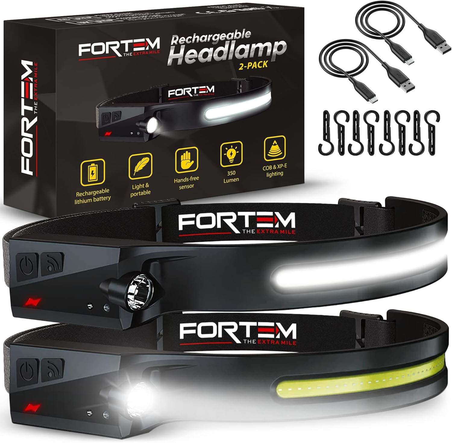 FORTEM Rechargeable 2-Pack 230 Expandable Headlamp Set