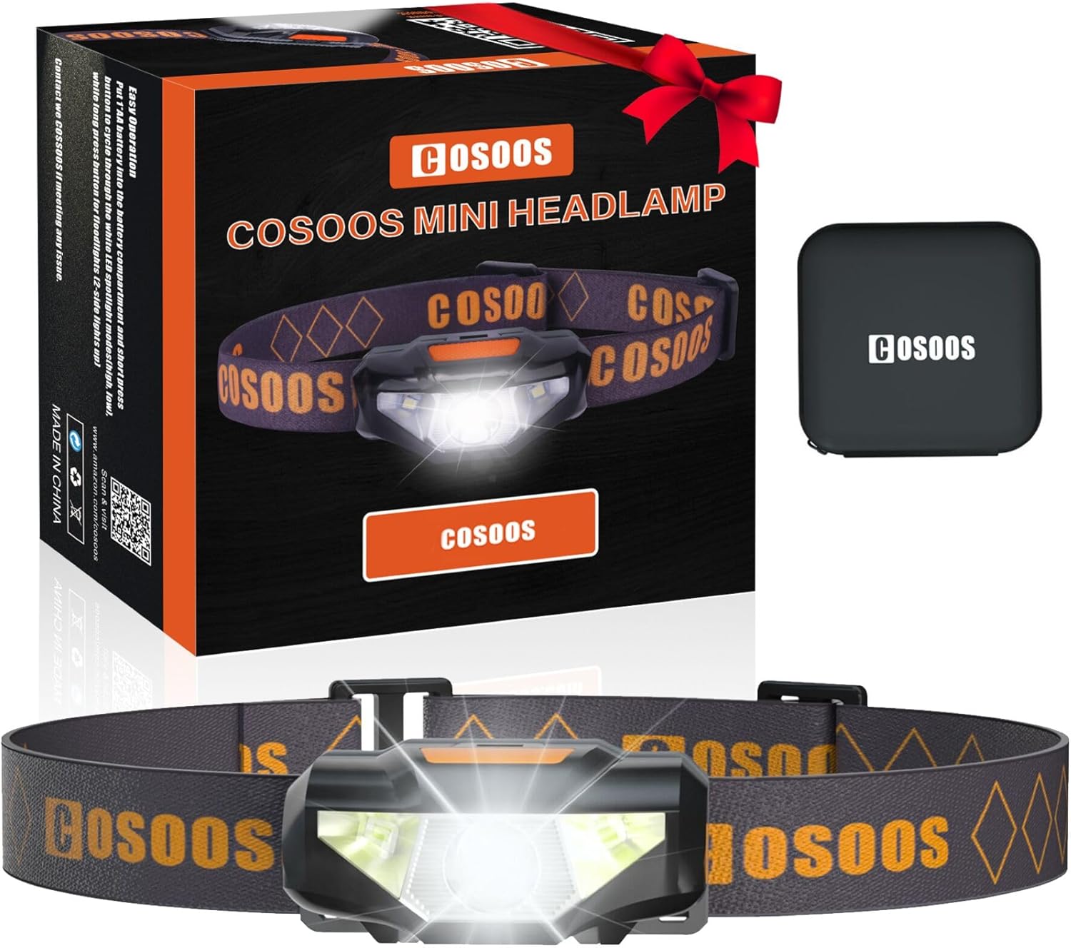 COSOOS Mini LED Headlamp Flashlight with Carrying Case - Lightweight Waterproof No AA Battery