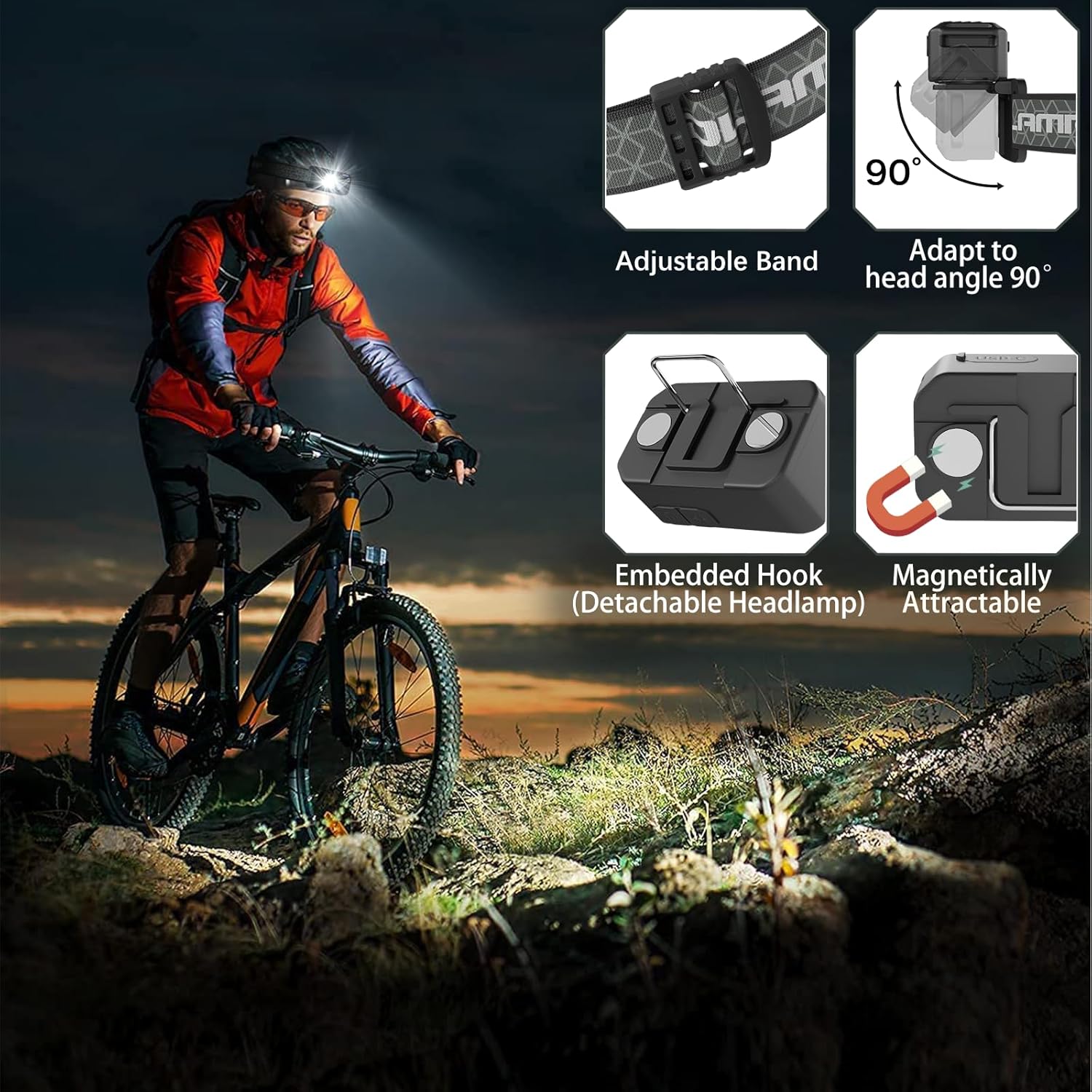 2-Piece Rechargeable LED Headlamp - 2500 Lumen 7 Modes Motion Sensor Waterproof
