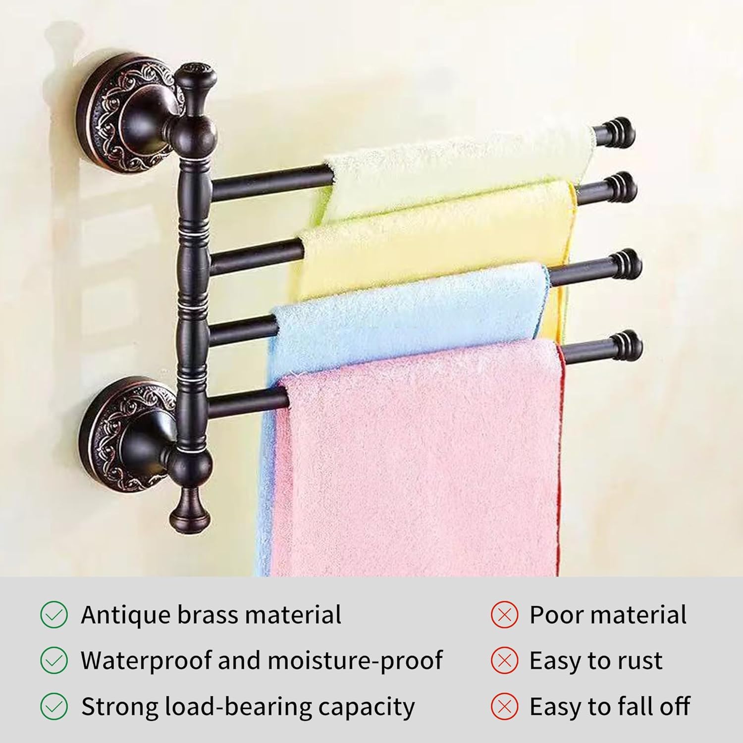 Durable Oil Rubble Bronze Brass Towel Rack Folding Bathroom Hardware