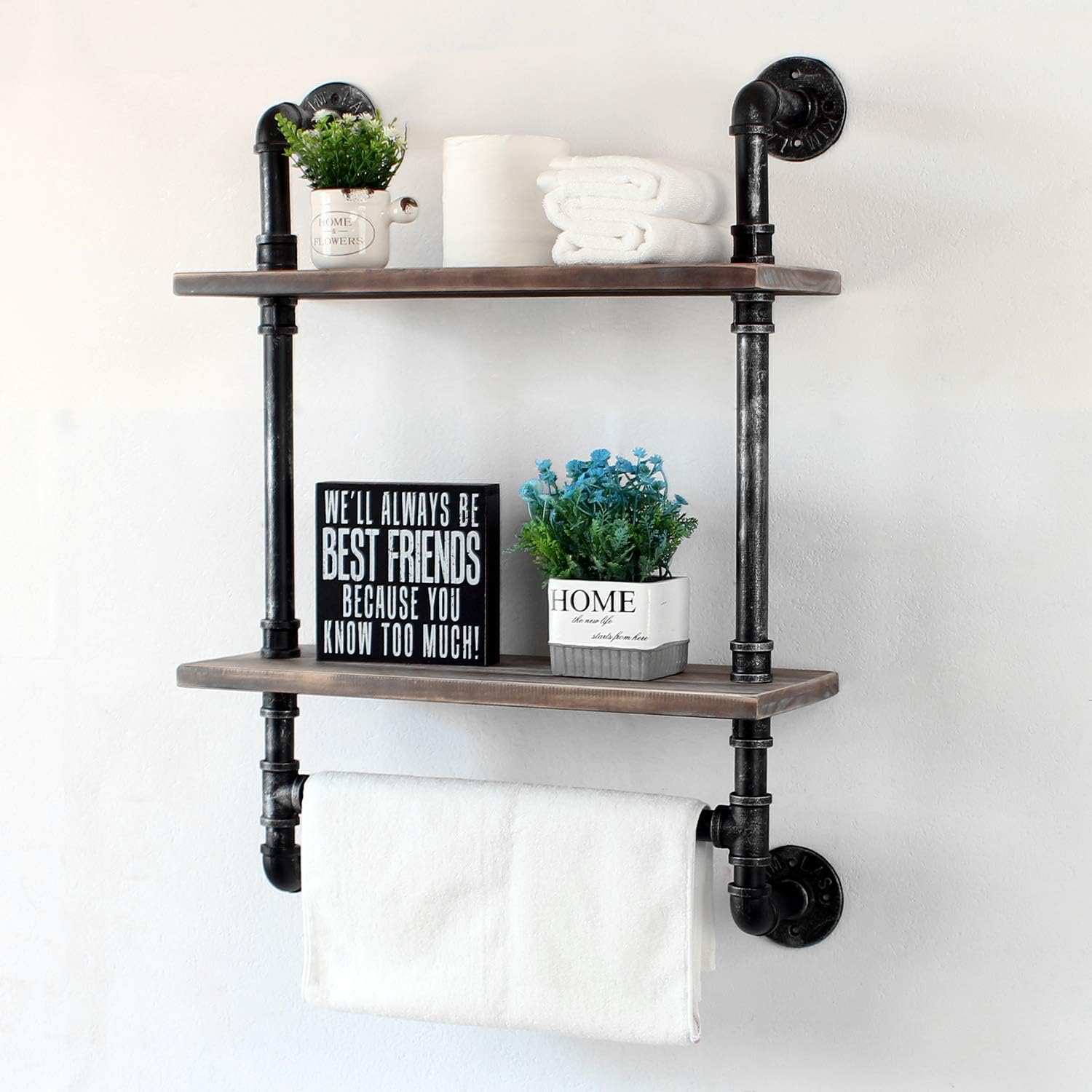 Rustic Wood Floating Towel Shelf