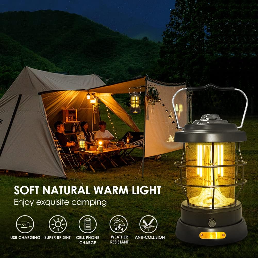 UniqueFire Retro Camping Lantern Rechargeable LED Camping Lantern for Emergency Outdoors