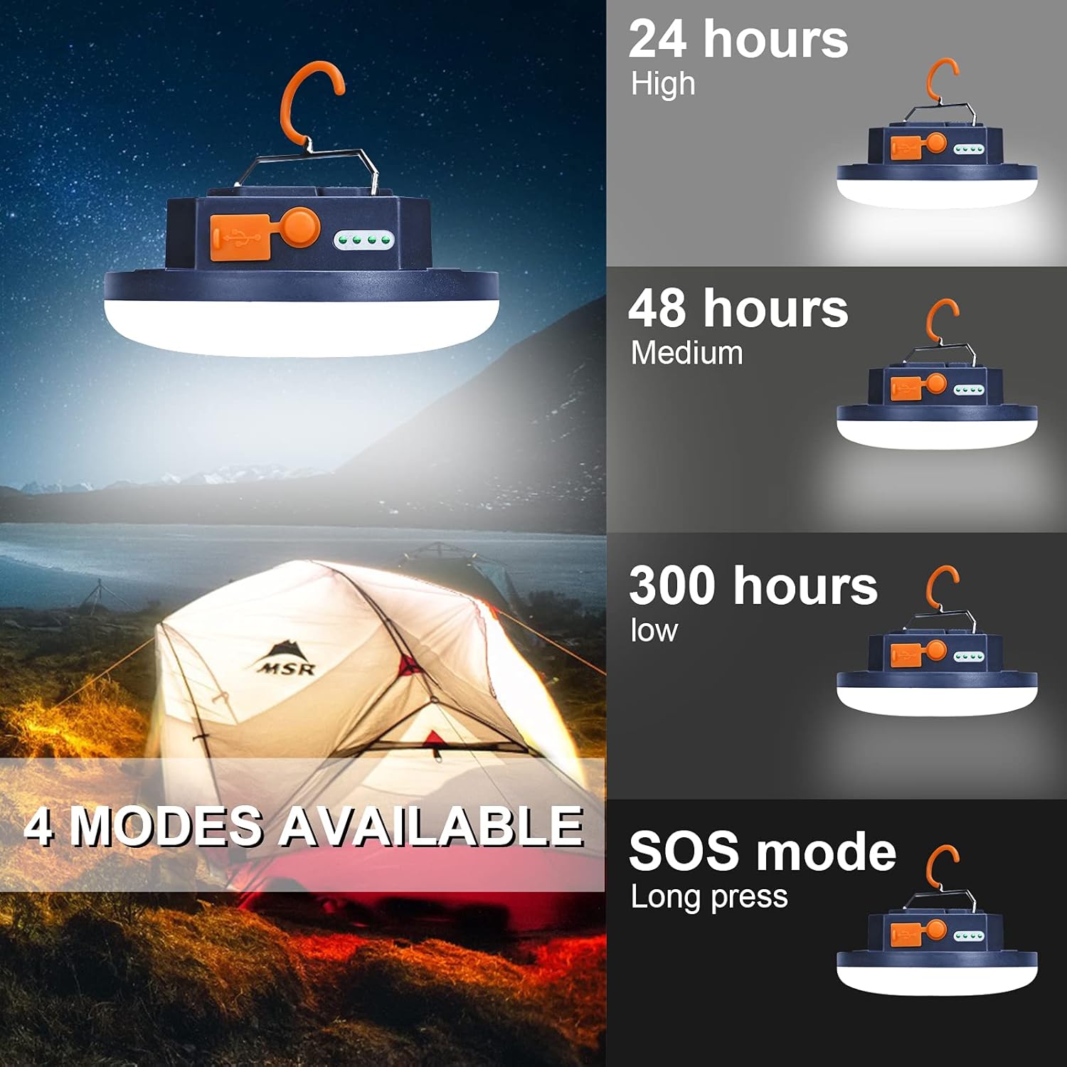 IPX4 Waterproof 4000LM Rechargeable LED Camping Lantern