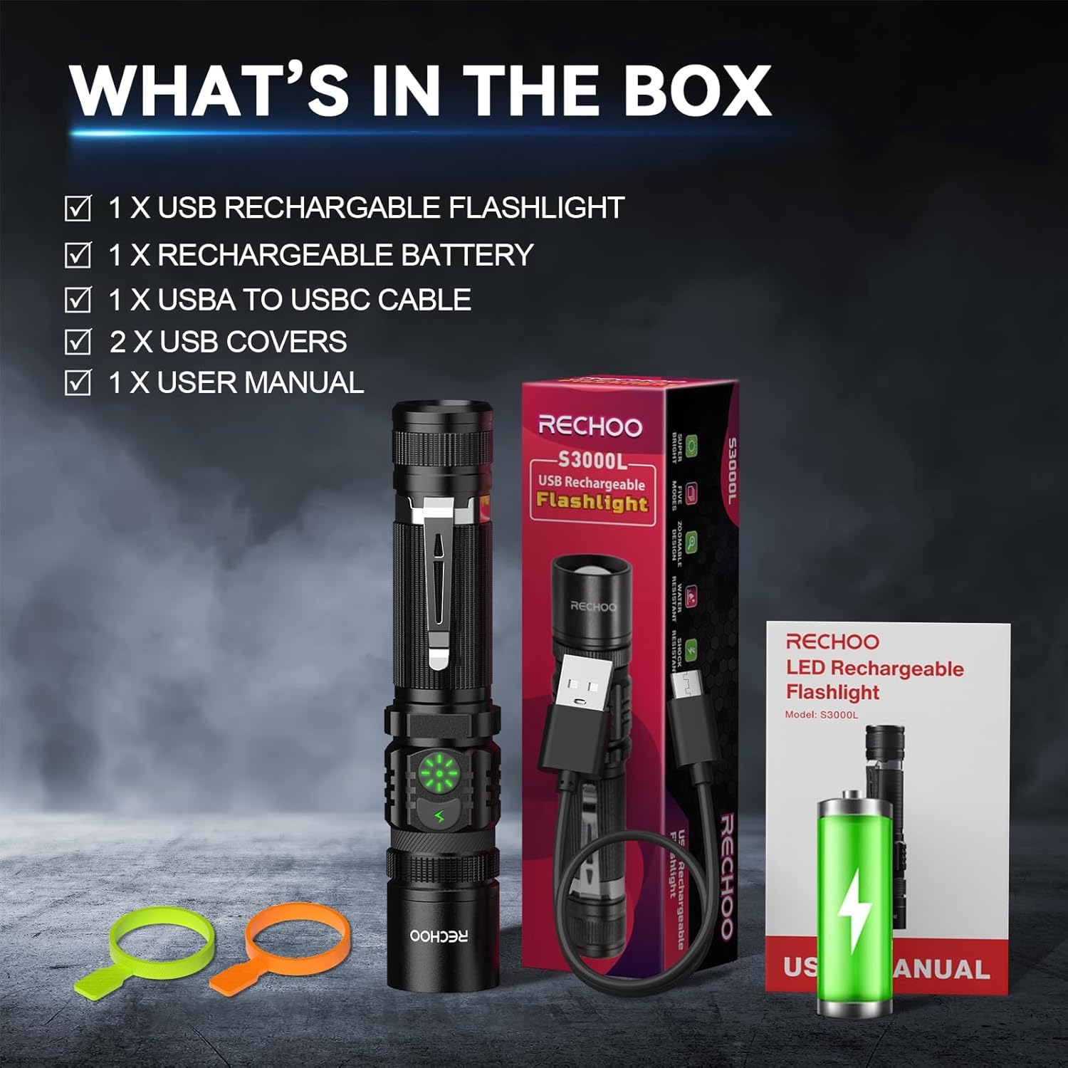 RECHOO Rechargeable Flashlight WaterproofE DC Tool