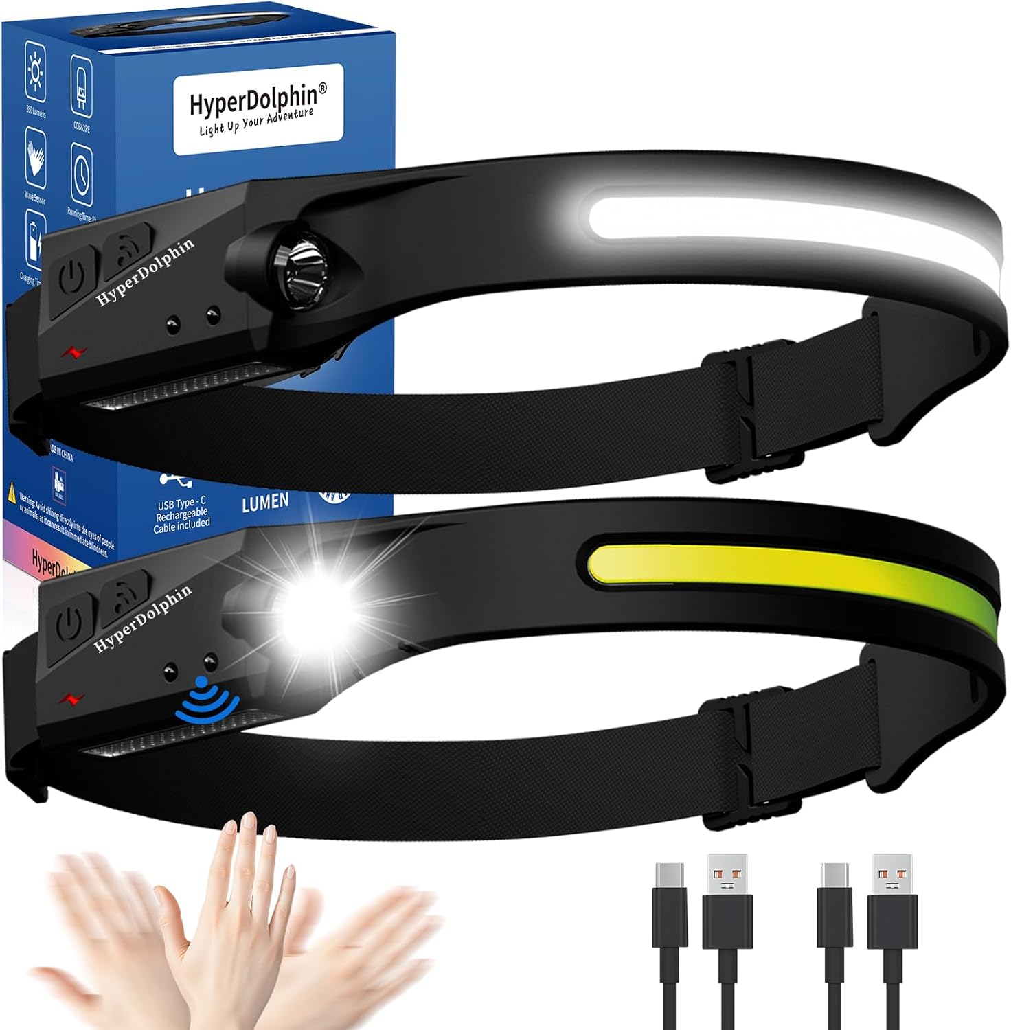 Powerful 2-Pack Rechargeable Headlamp for Hiking Fishing and More