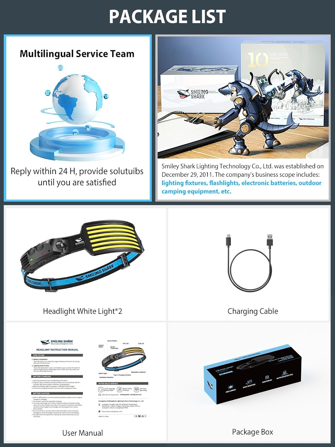 Bright White Rechargeable Headlamp 2-Pack