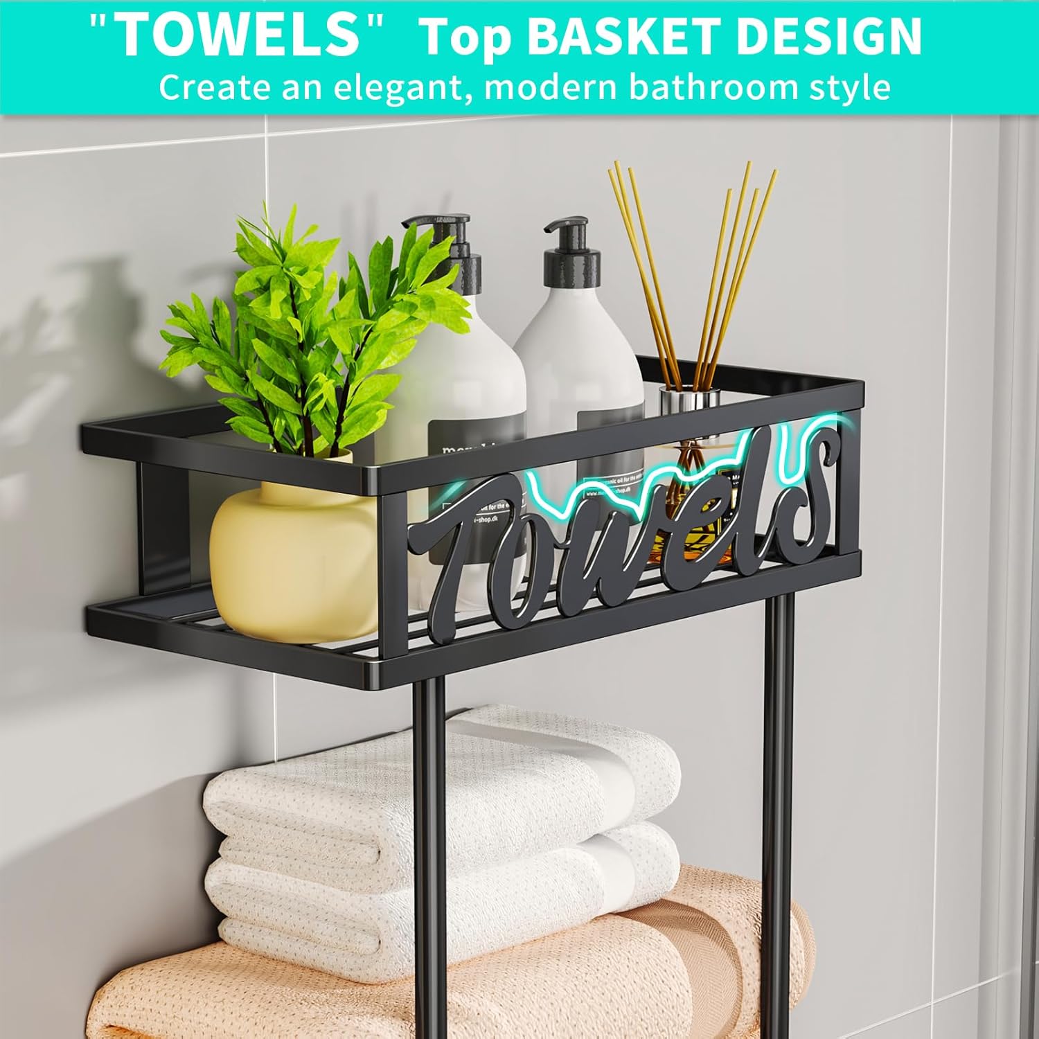 3-Tier Towel Rack Organizer for Small Bathroom Black