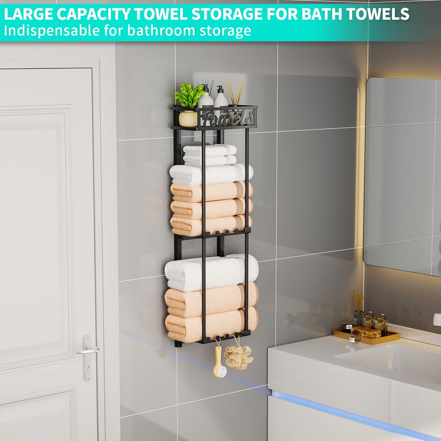3-Tier Towel Rack Organizer for Small Bathroom Black