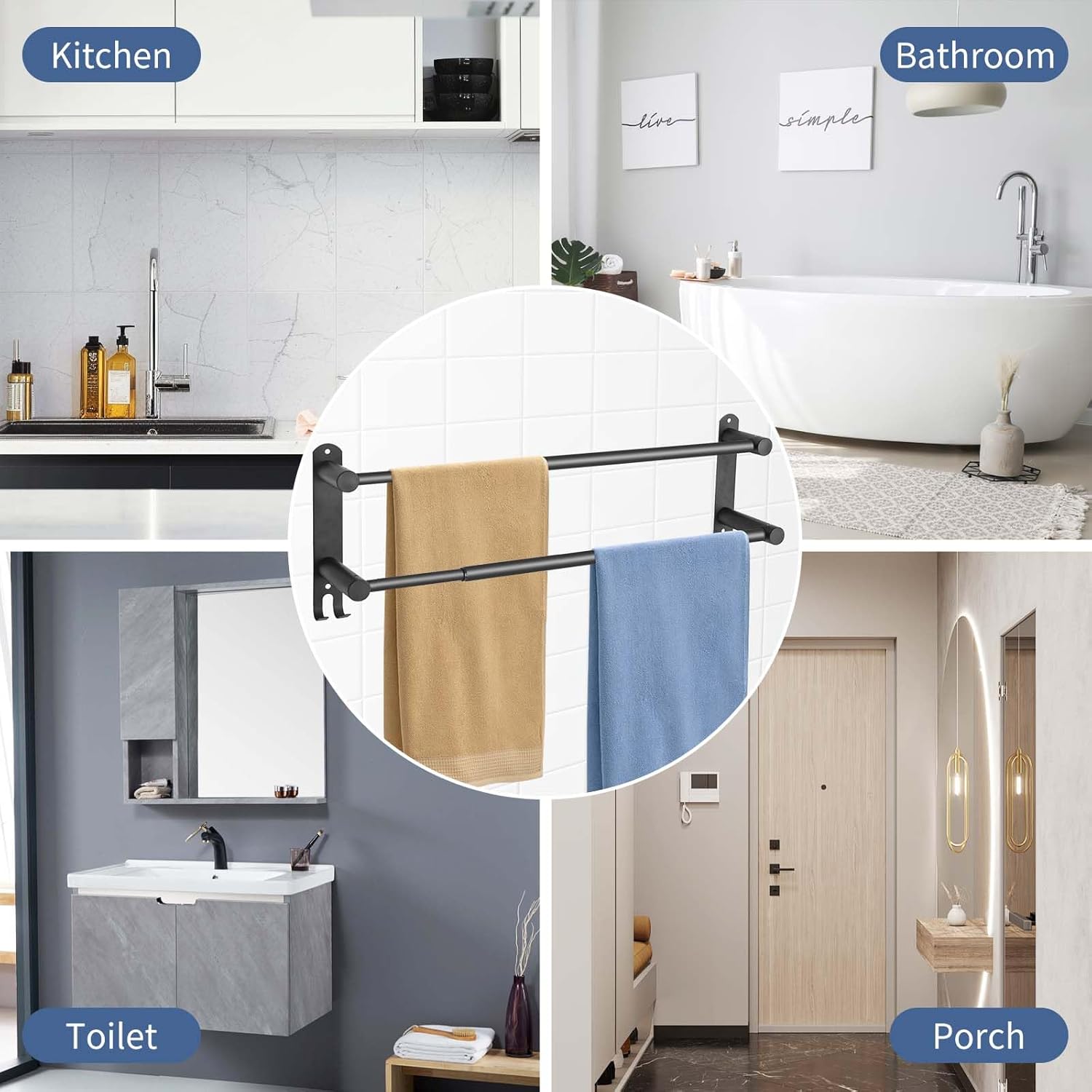 Adjustable Black Towel Rack for Bathroom Durable Stylish Design