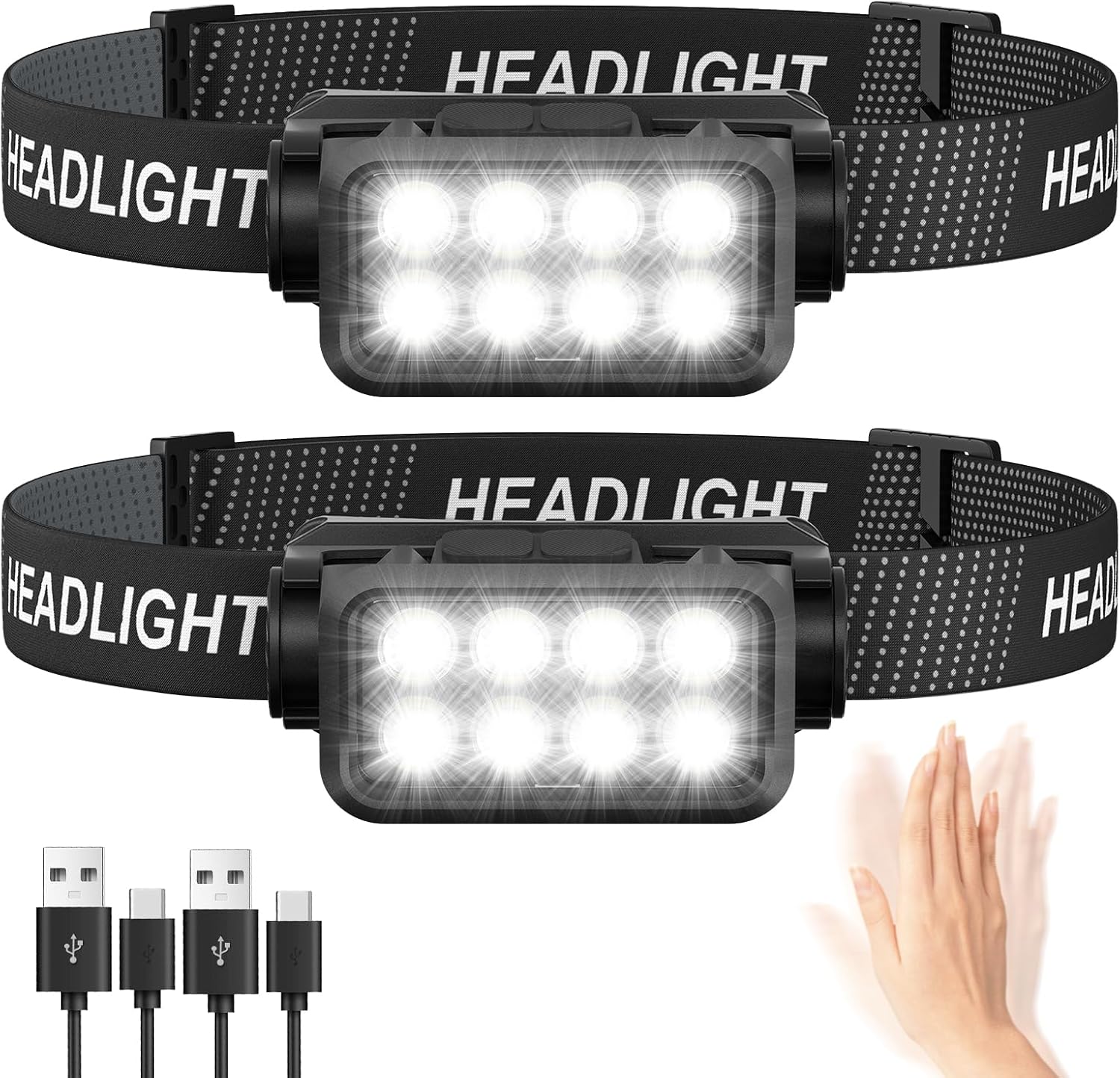 Rechargeable Headlamp Set with Motion Sensor 2500 lumen Brightness