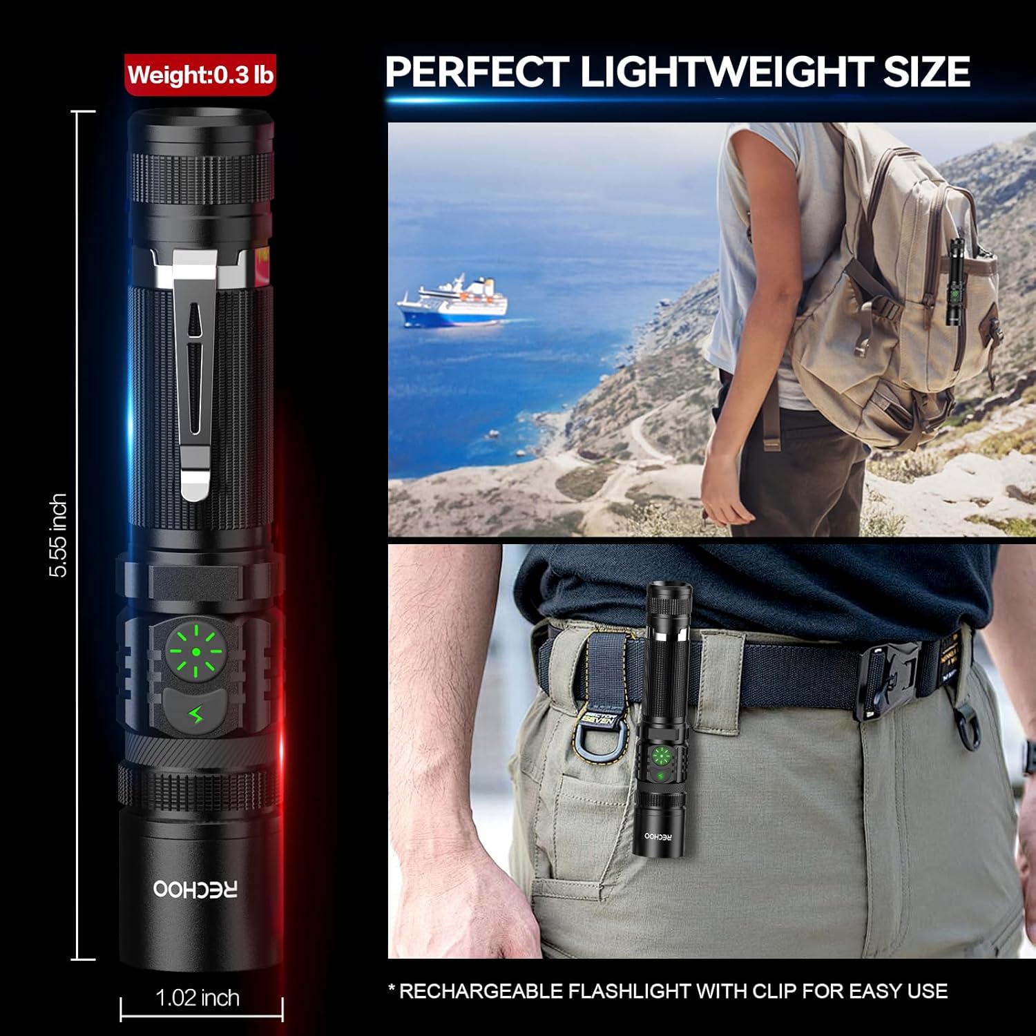 RECHOO Rechargeable Flashlight WaterproofE DC Tool