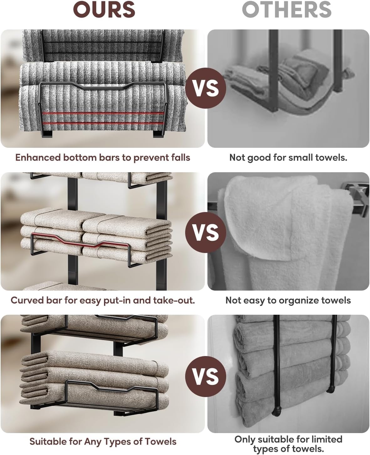 Compact No-Drill Bathroom Towel Rack