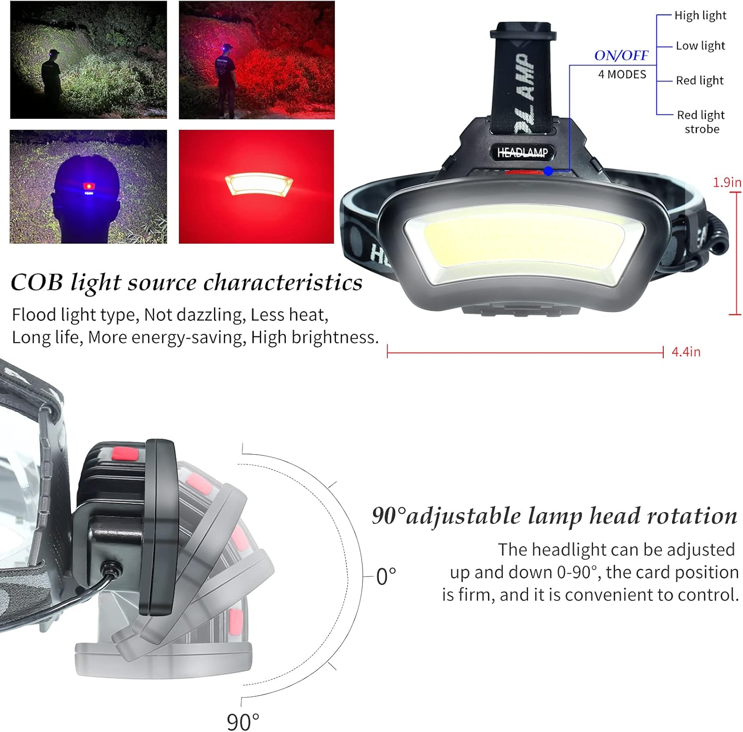 Bright Rechargeable 2000 Lumen COB Headlamp for Outdoor Use