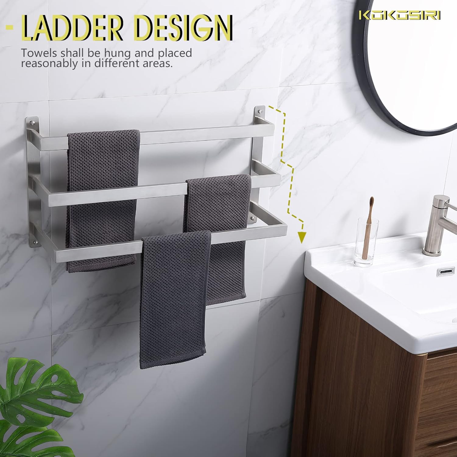 KOKOSIRI 3-Tier Bath Towel Bars stainless steel