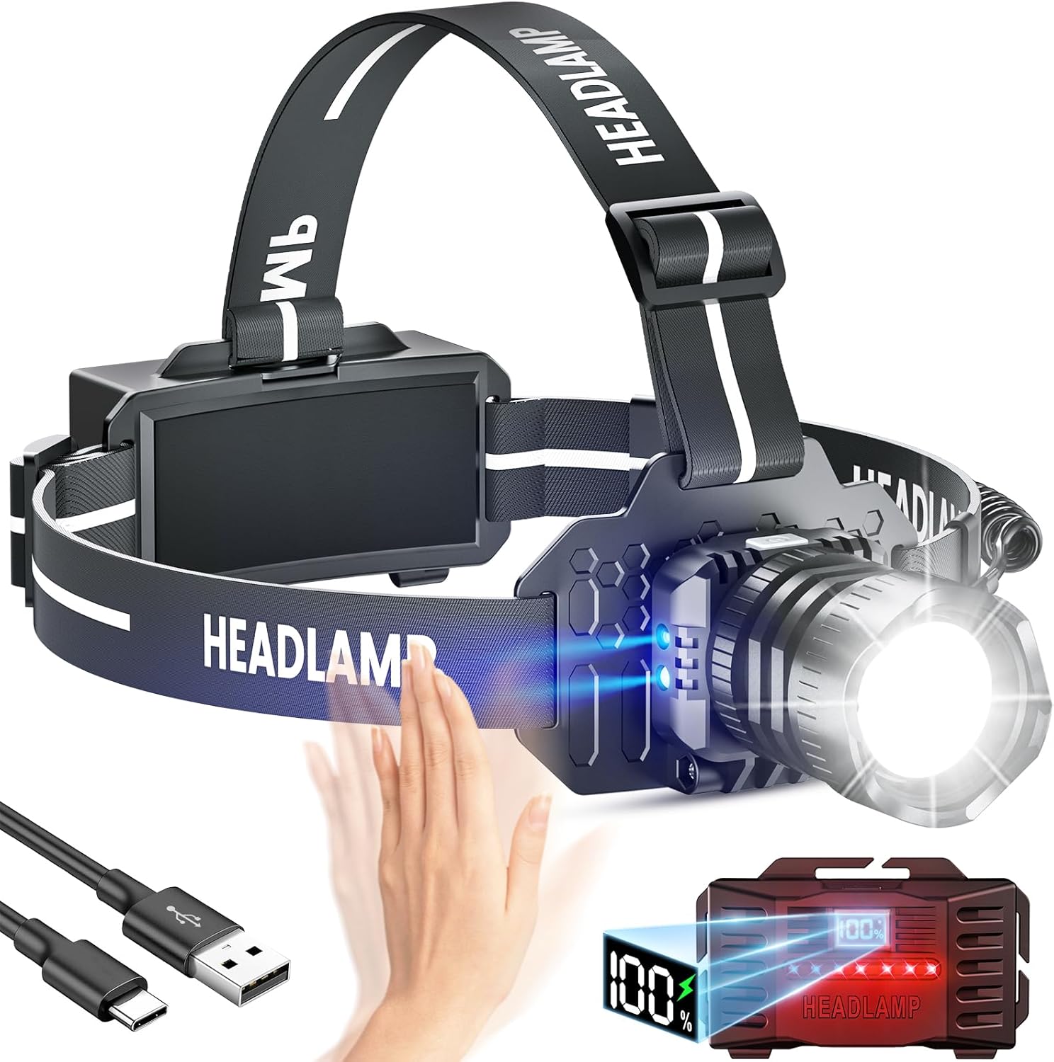 Bright Waterproof Headlamp for Hiking