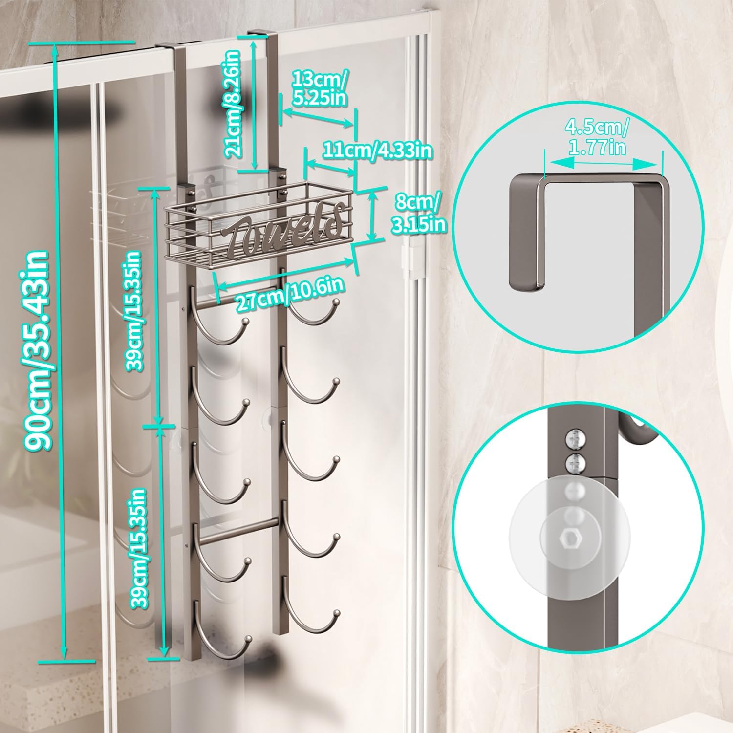 6-Tier Silver Over-the-Door Towel Organiser