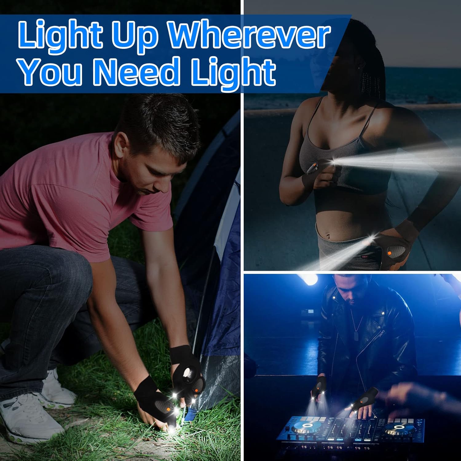 Rechargeable LED Glove for Men Fishing Camping