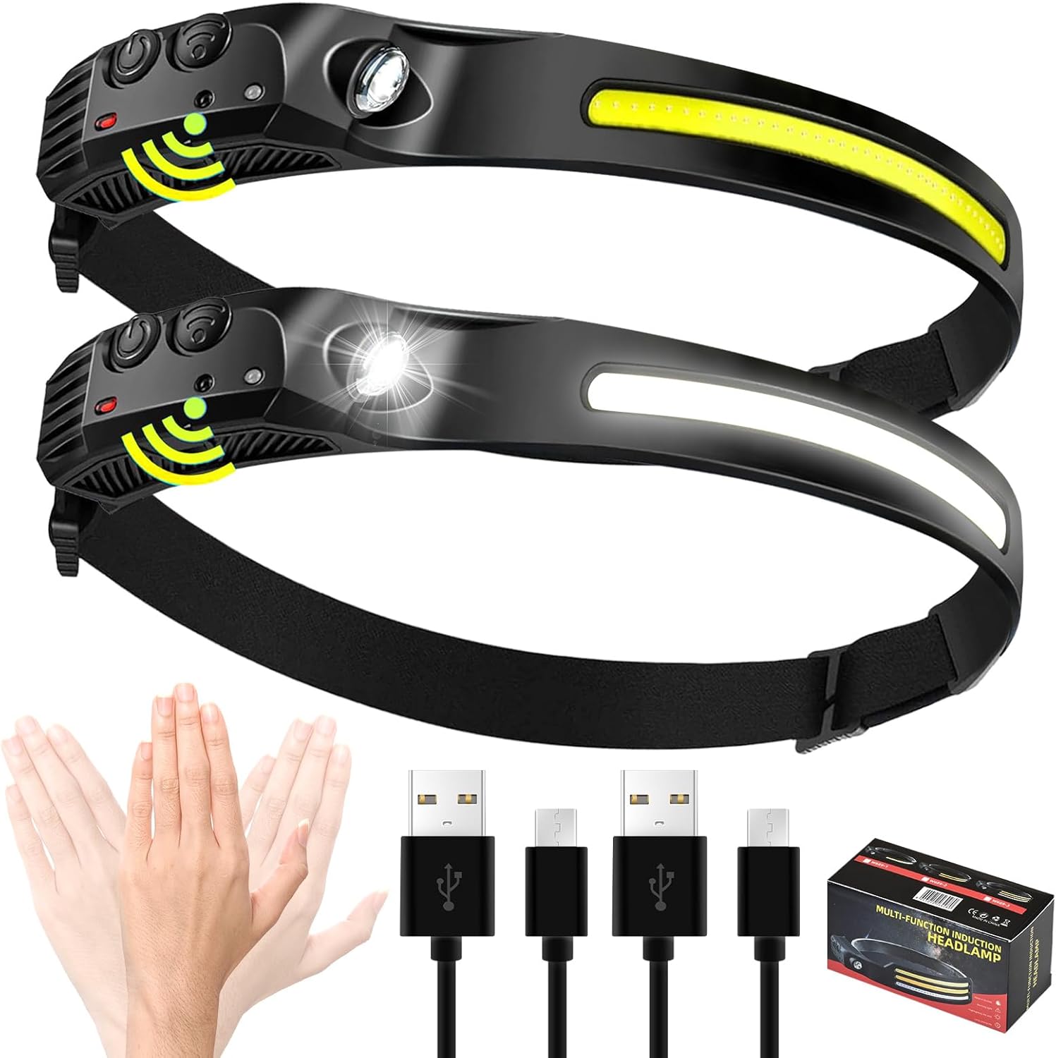 Aosyax Rechargeable Headlamp 2000mAh Bright Compact Efficient Rechargeable Headlamp with USB-C