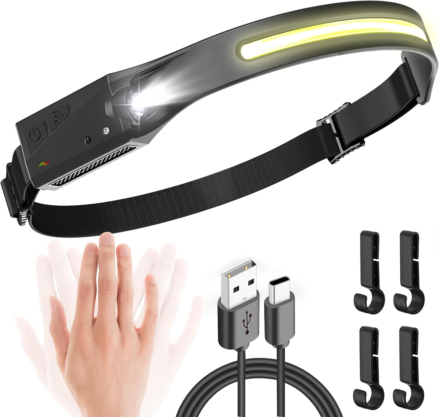 UNBON Rechargeable 230 Beam Headlamp with Motion Sensor and Hard Hat Mode