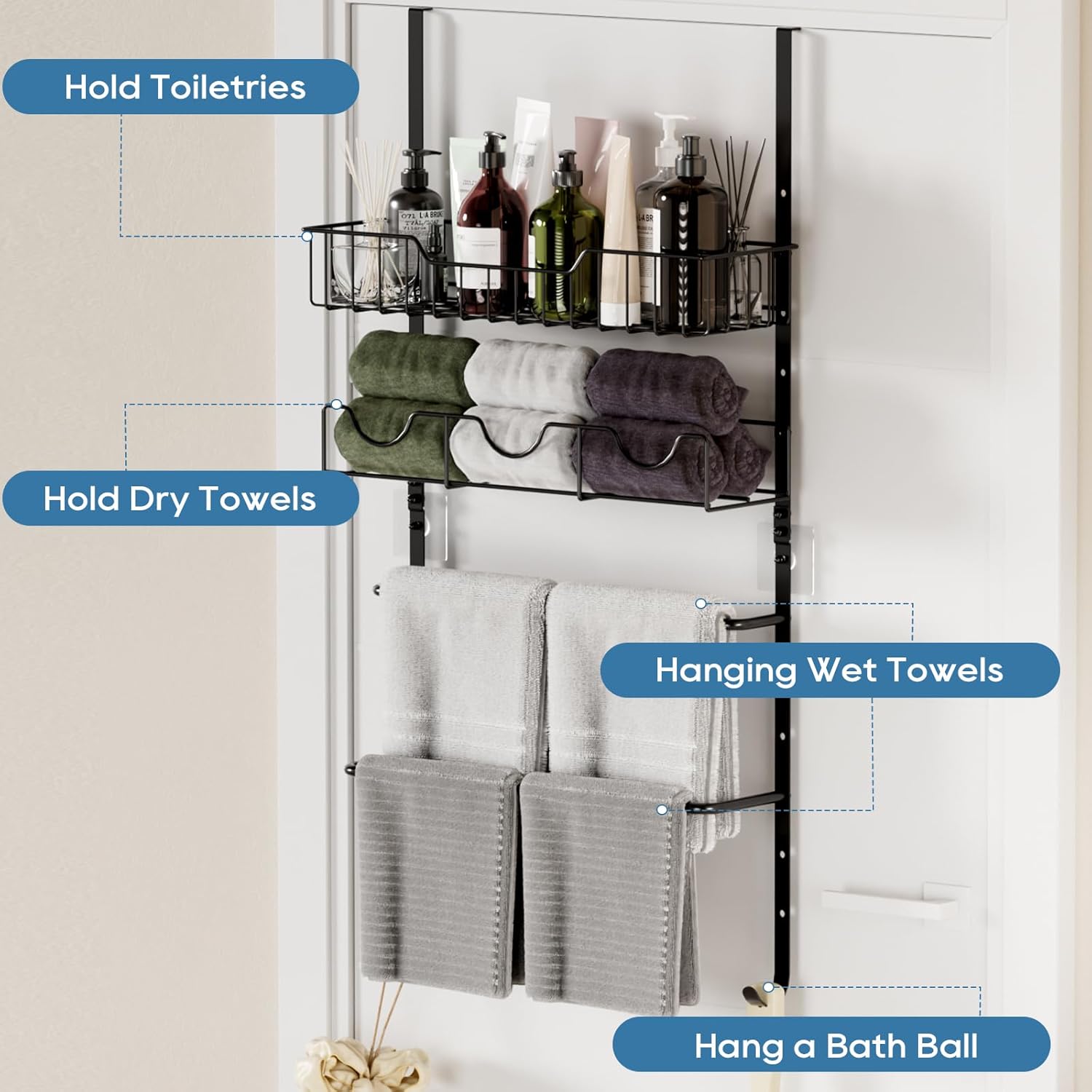 4-Tier Towel Rack for Bathroom Over the Door