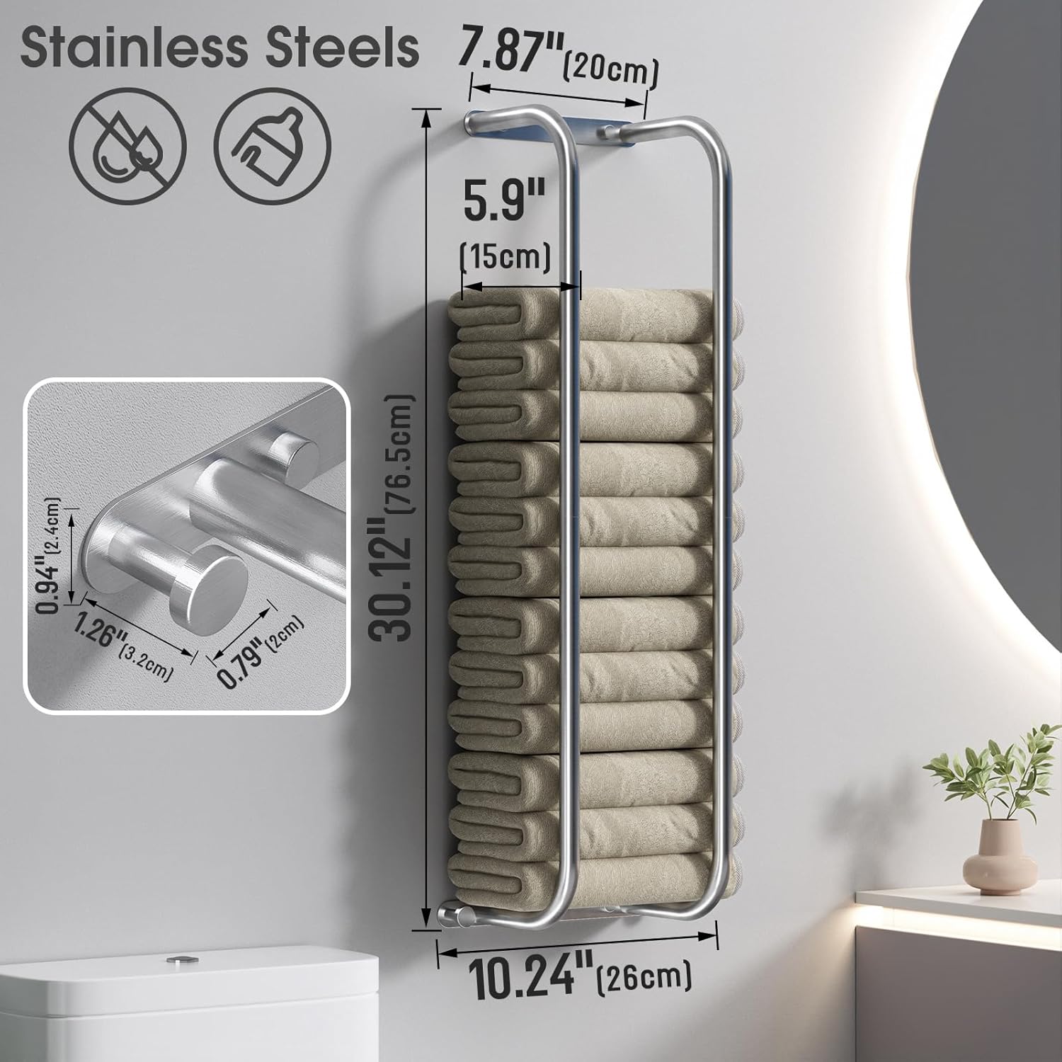 Stainless Steel Towel Rack Wall-Mounted Durable
