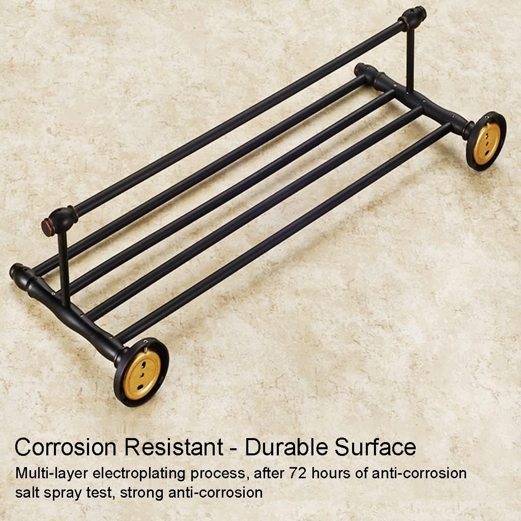 Black Copper Bath Towel Holder with 50cm Hanger Wall-Mounted Bathroom Rack