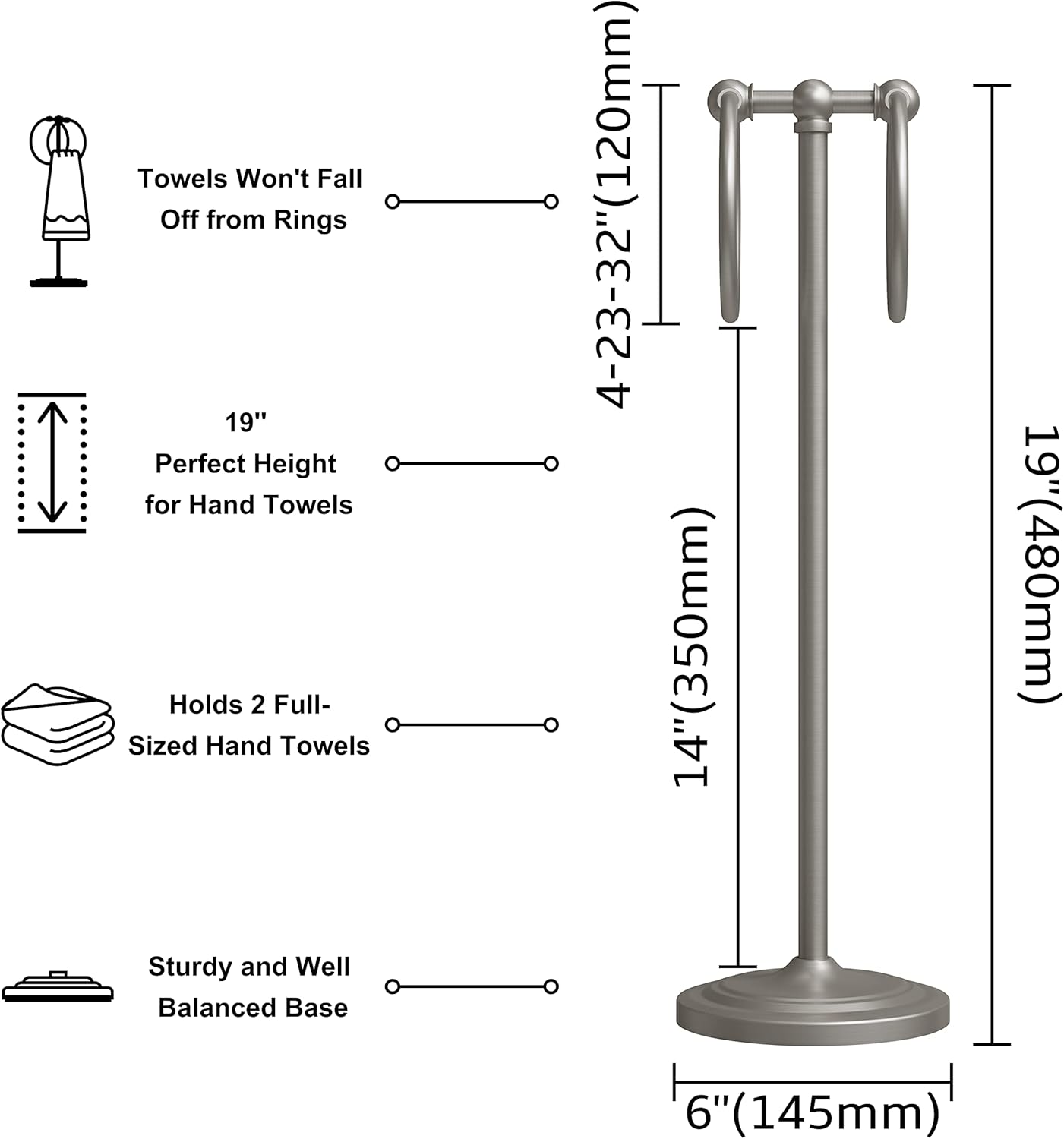 Space-Saving Stainless Steel Towel Holder with Anti-Slip Base