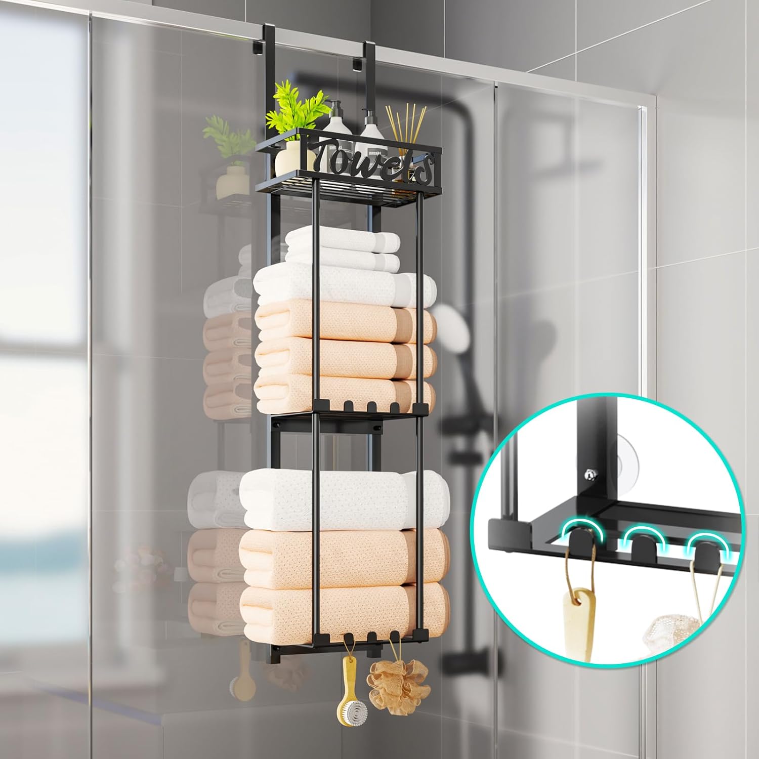 3-Tier Towel Rack Organizer for Small Bathroom Black