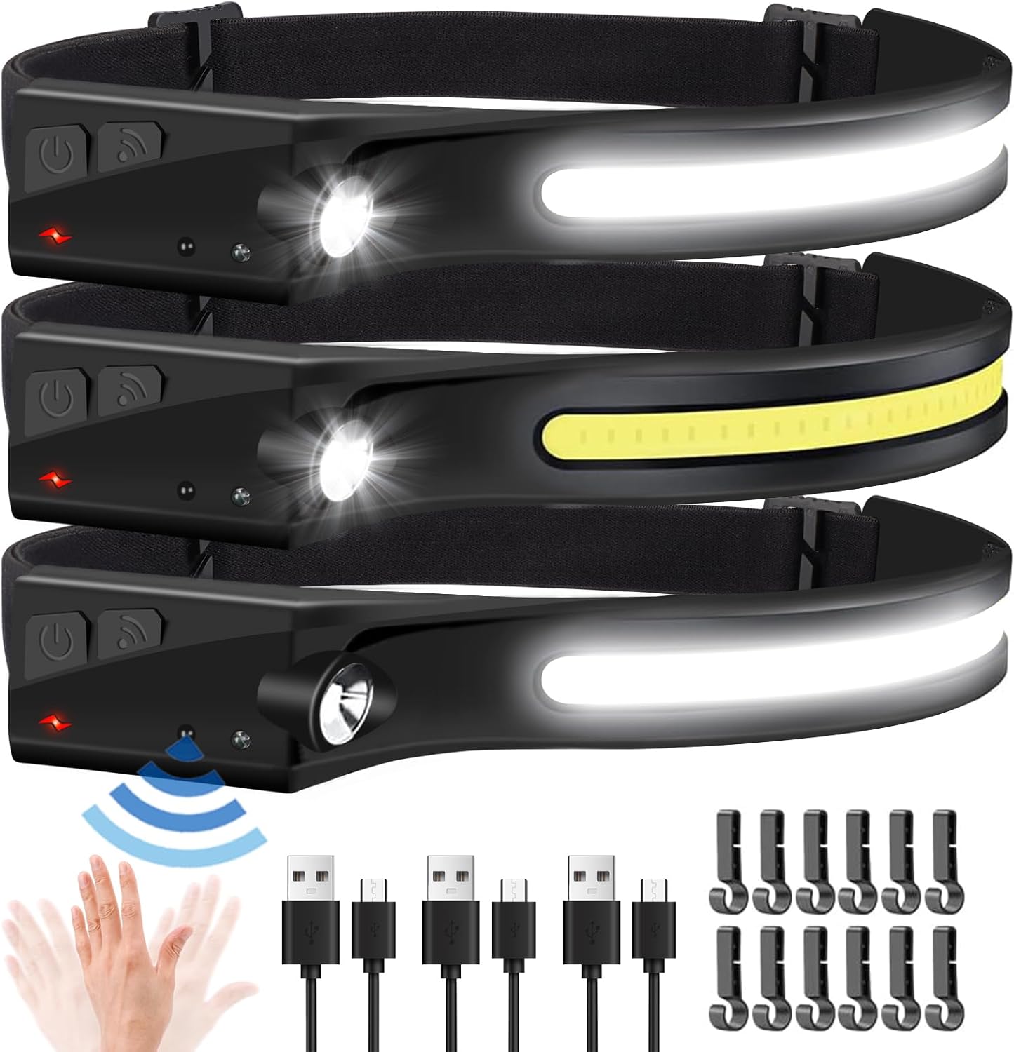 Bright 3-Pack Rechargeable Headlamp for Cycling Hiking