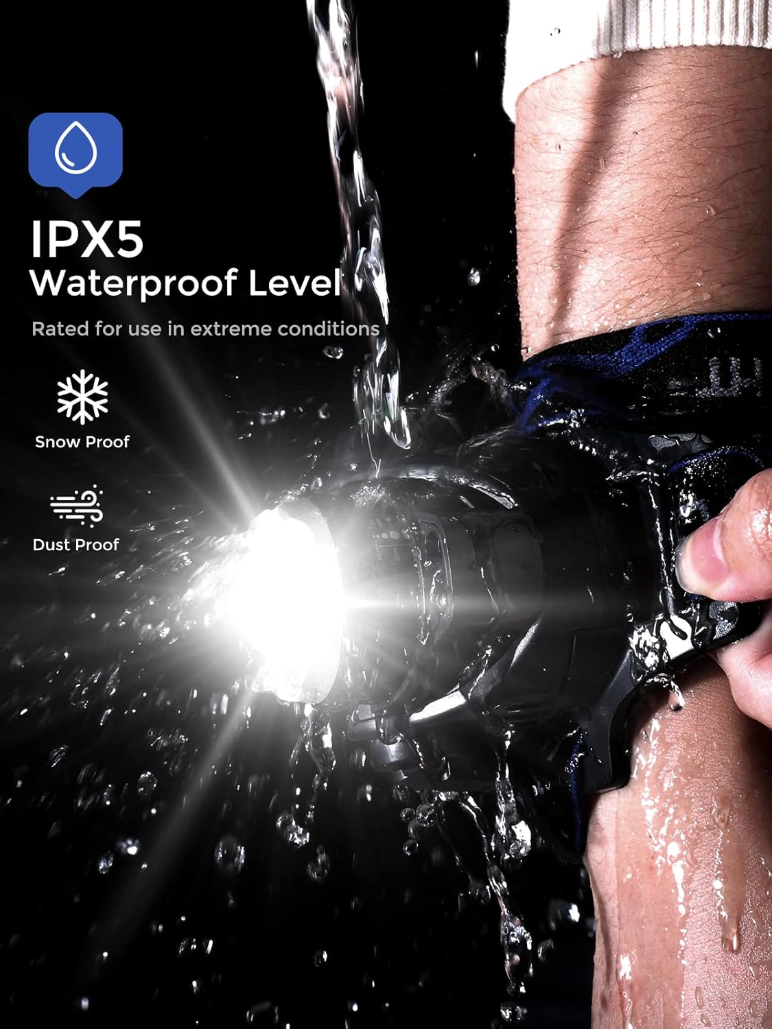 1500-lumen waterproof headlamp for camping hiking and cycling