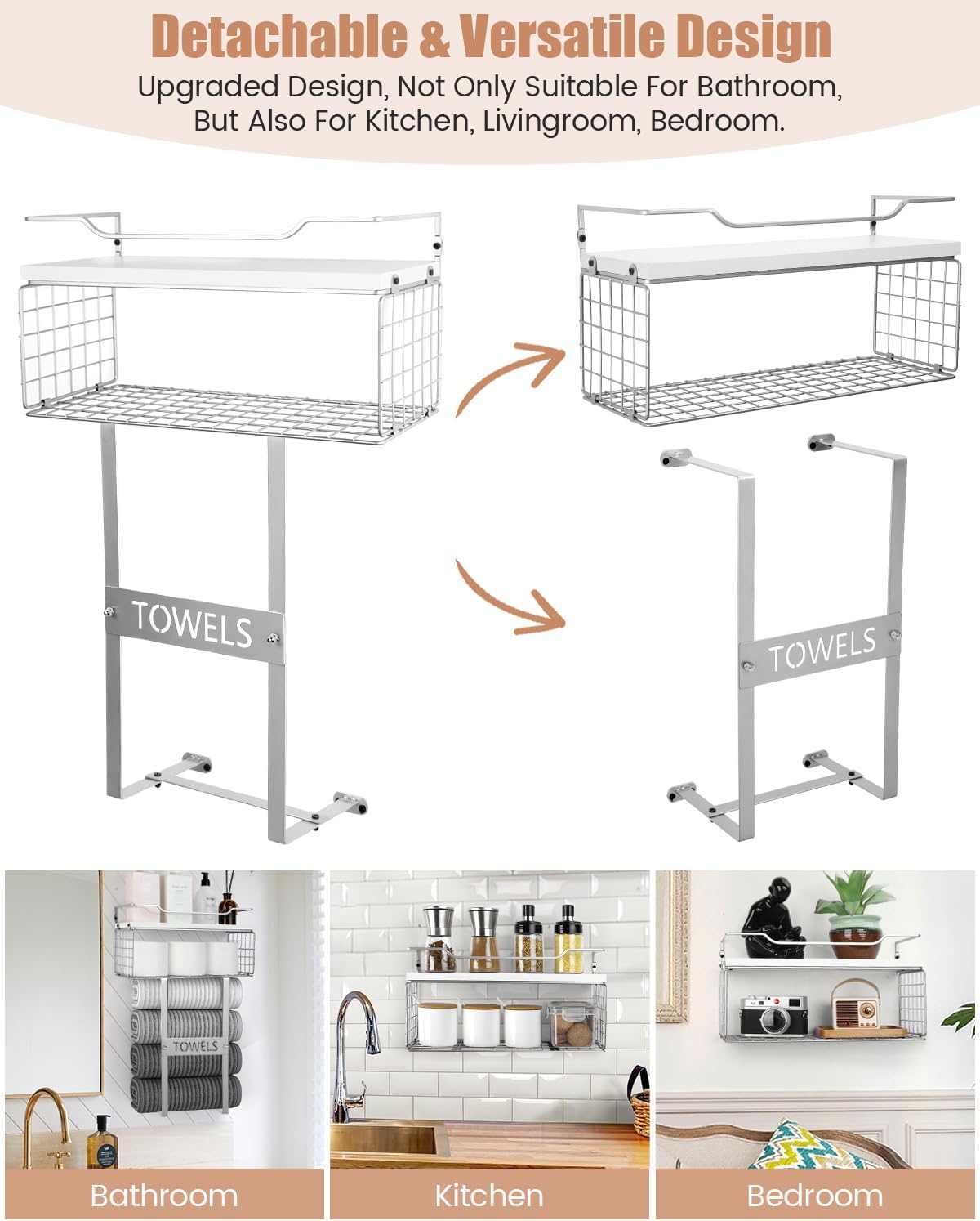 A Etior Towel Rack Wall-Mounted Bath Organizer Silver
