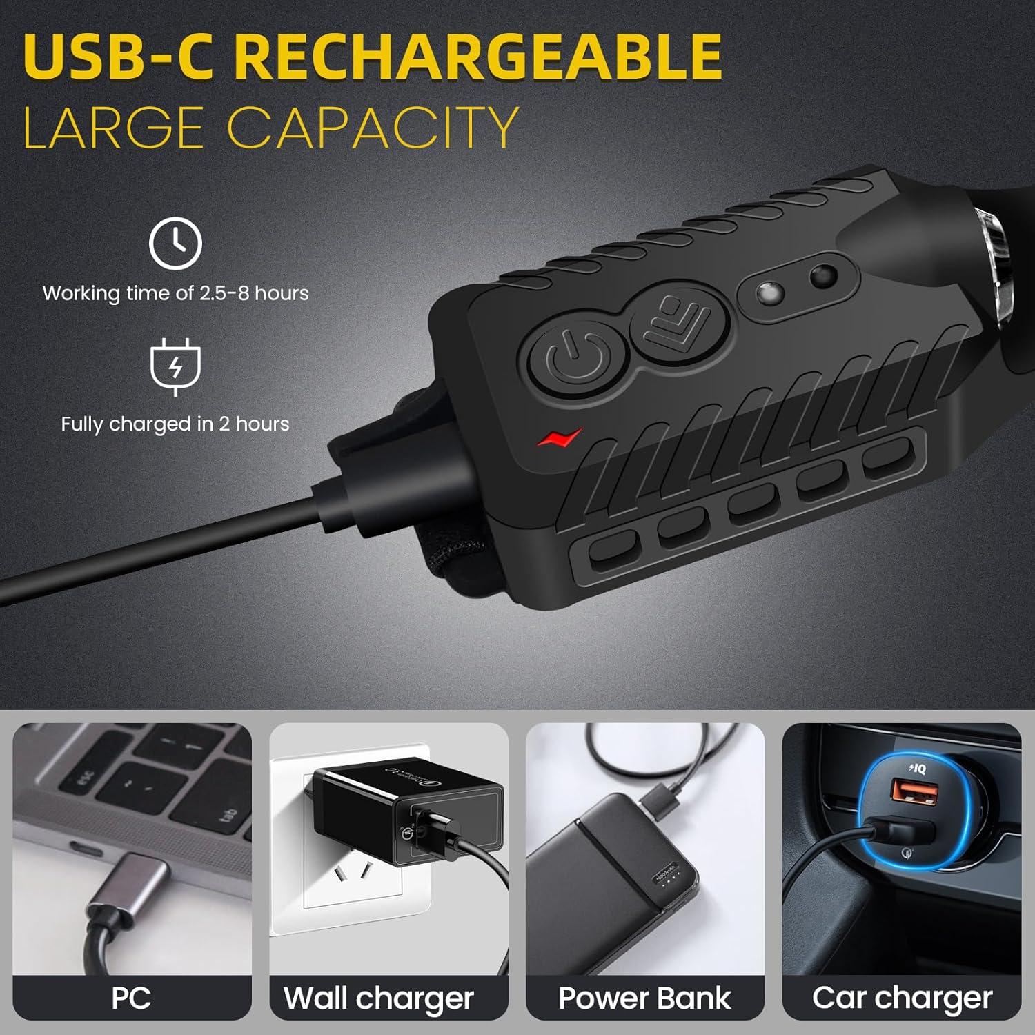 Rechargeable LED Headlamp 2-Pack 230 Wide Beam COB USB-C Charging Waterproof
