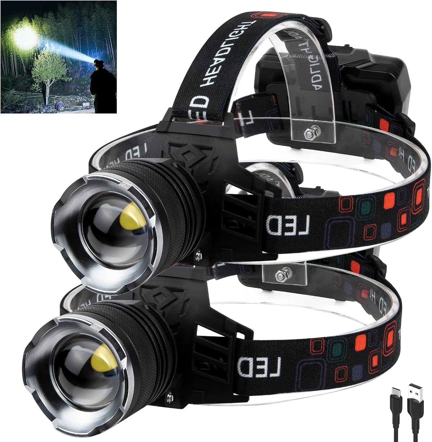 Rechargeable LED Headlamp 100000 Lumens waterproof durable