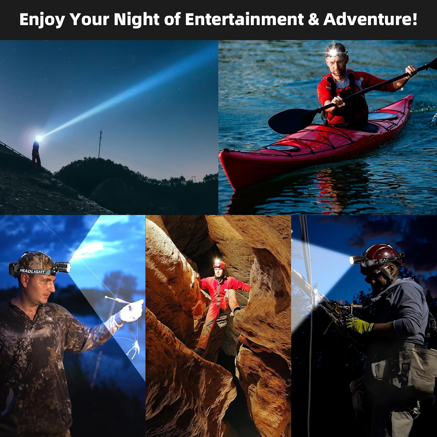 Zmoon Expandable 100000LM Headlamp with 40H Battery Life for Camping Hiking Hunting