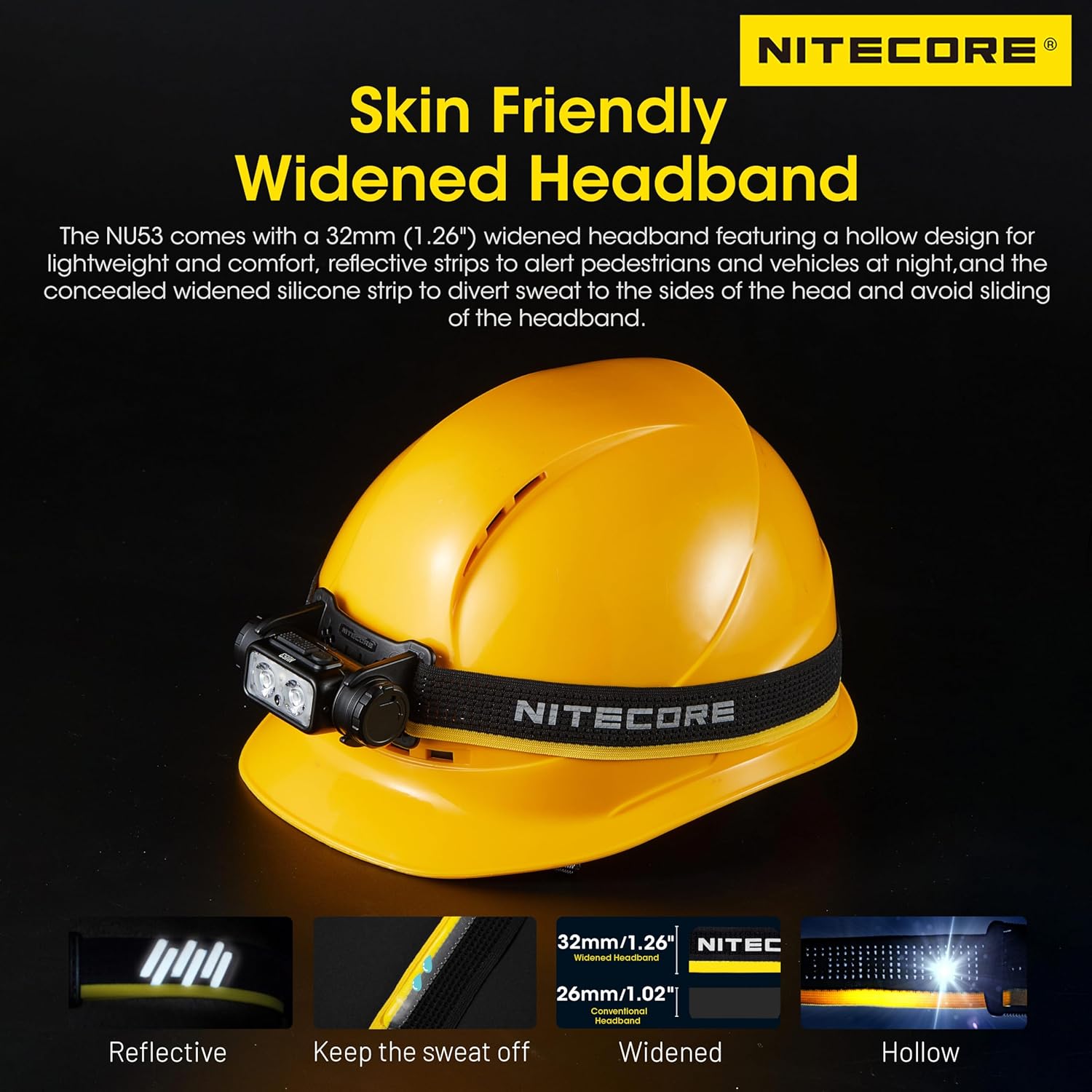 Durable Outdoor Headlamp Nitecore NU53 1800lm 6000mAh Aluminum Housing