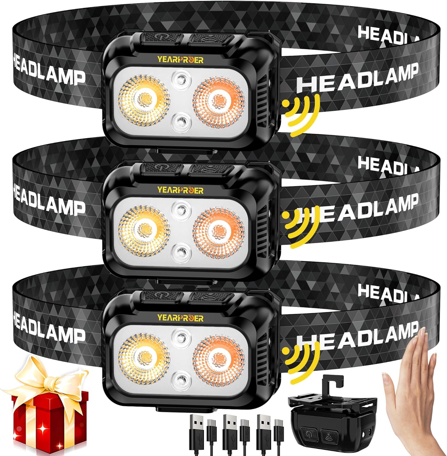3-Piece Lightweight Red Light Headlamp Set