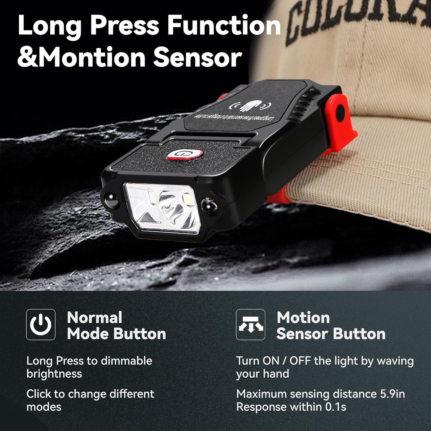 1000 Lumens Rechargeable Sensor Clip-On Headlamp with 90 Adjustable Design