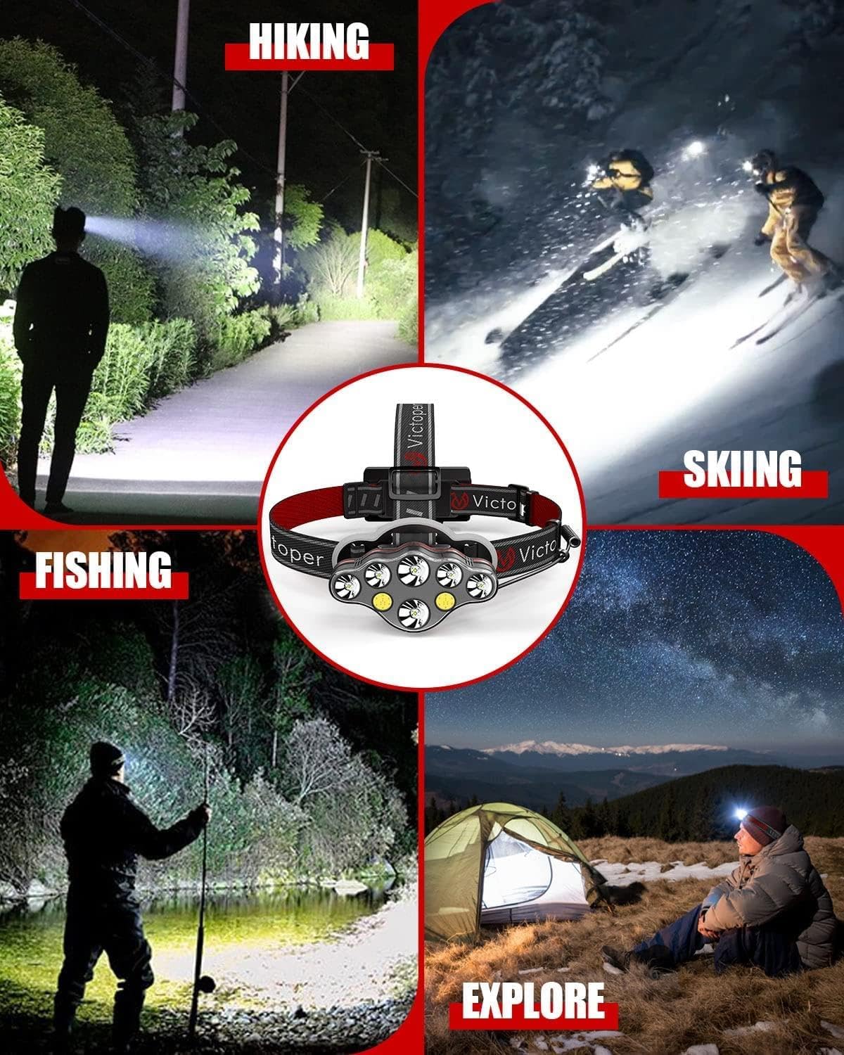 Rechargeable Headlamp 8 LED Modes Waterproof