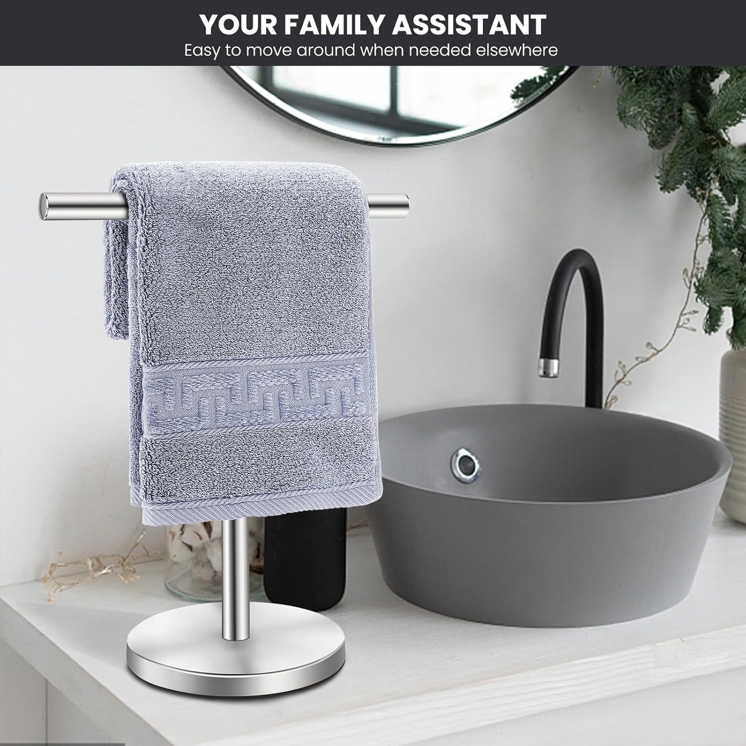 Sturdy Stainless Steel T-Shape Towel Holder Stand for Bathroom