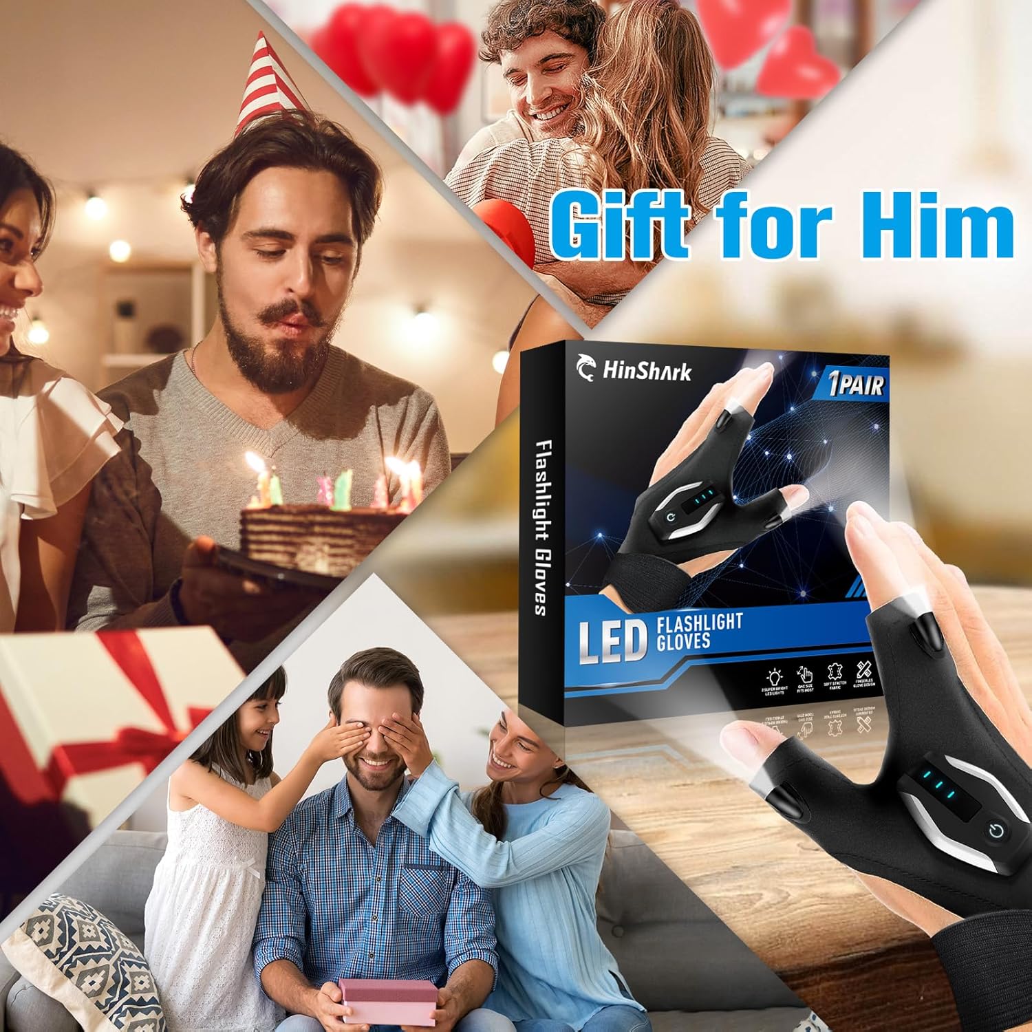 Fathers Day LED Gloves Dad Gift for Men