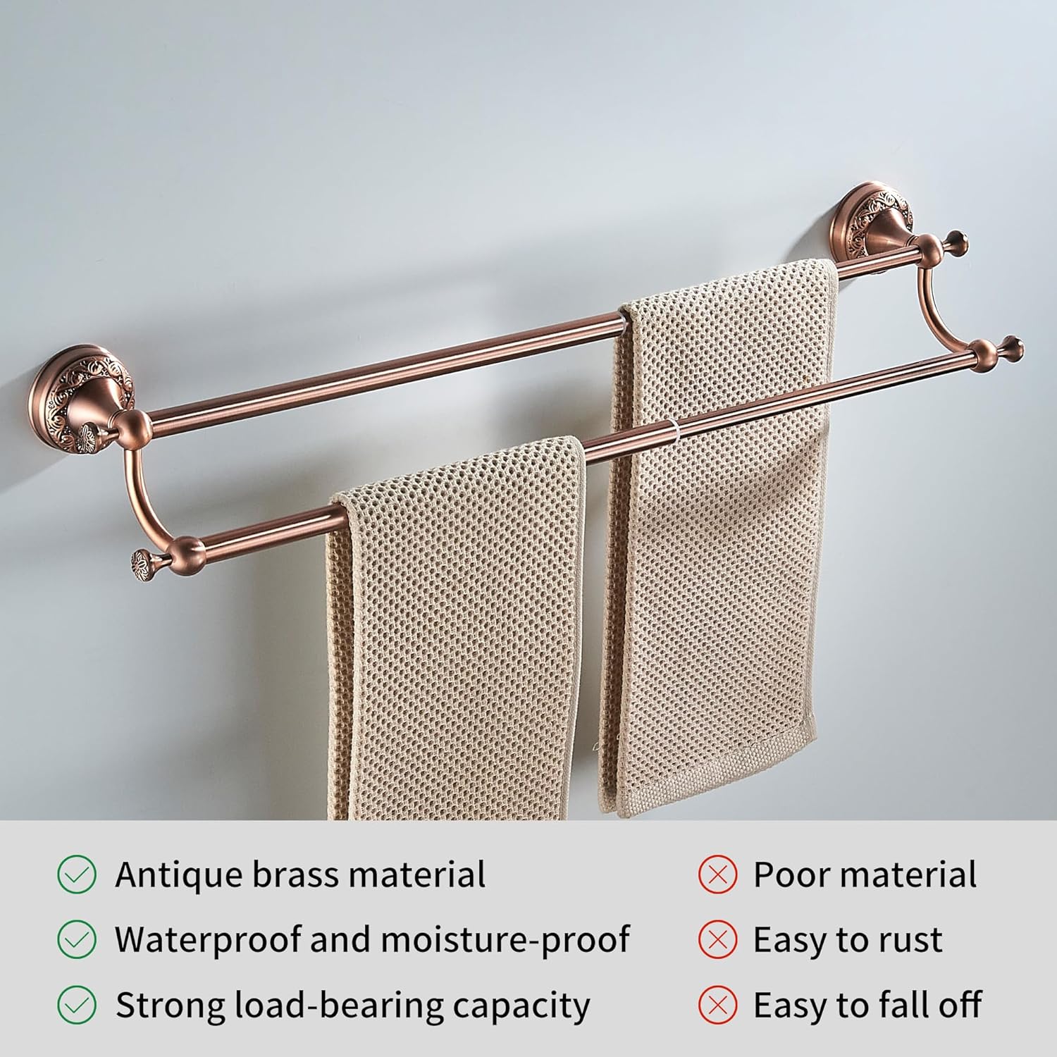 Adjustable Red Copper Bath Towel Holder
