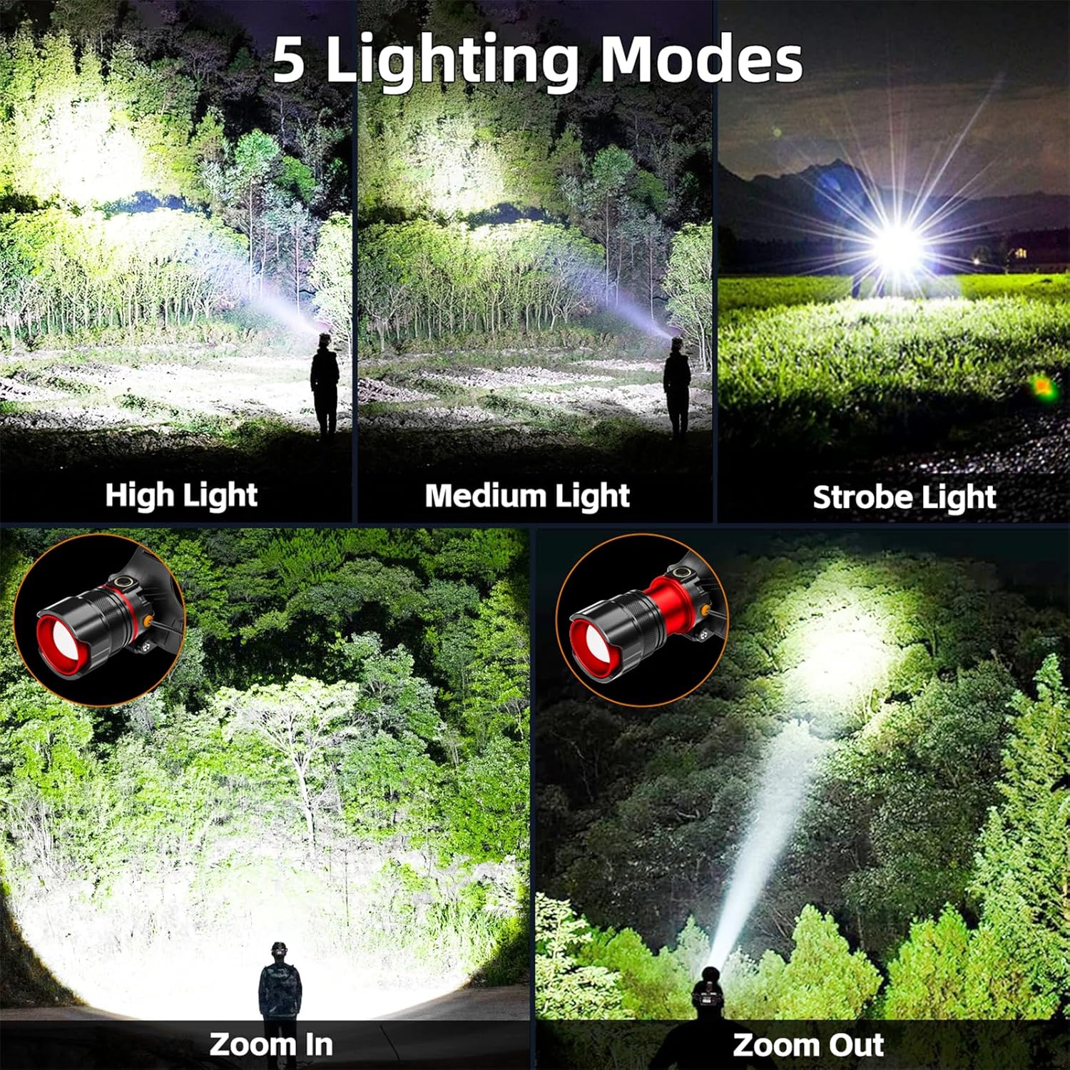 Rechargeable Headlamp with 900000 Lumens