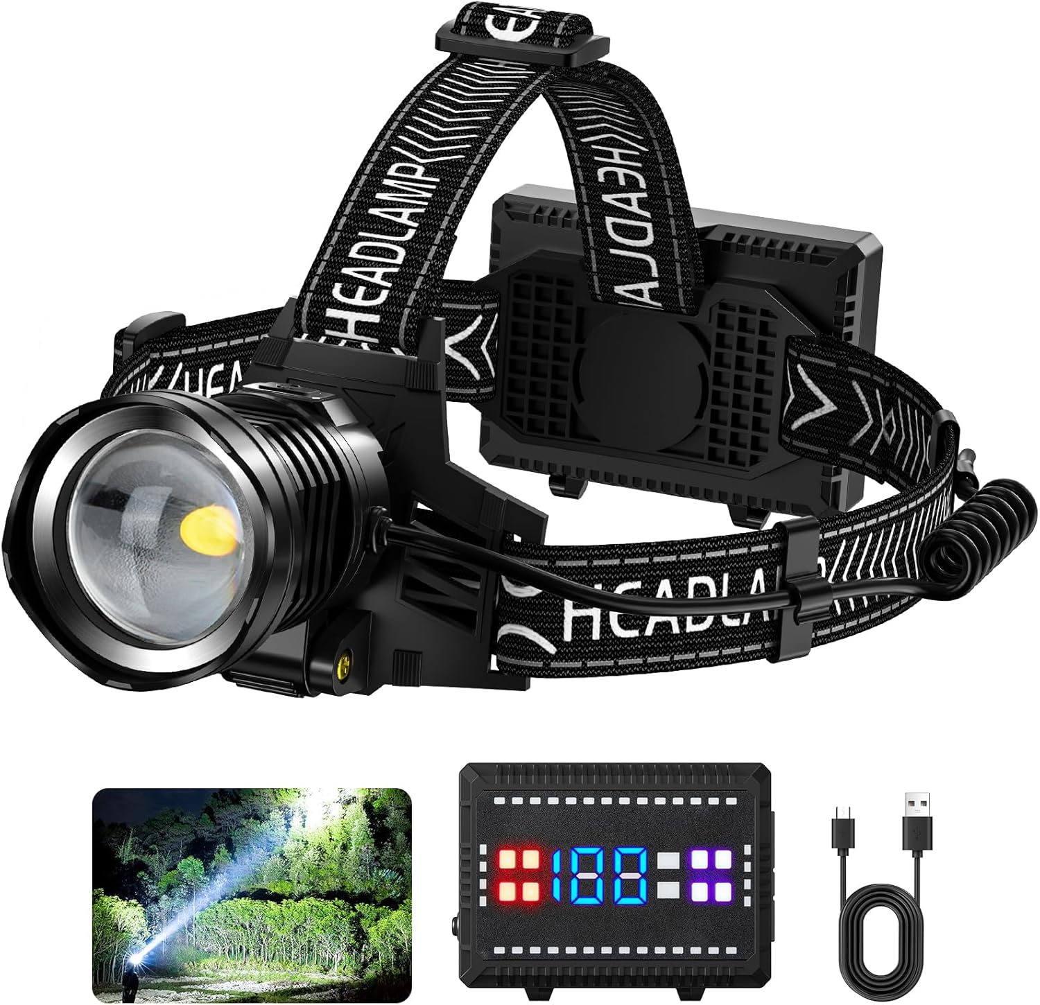 Rechargeable LED Headlamp with 990000 Lumens