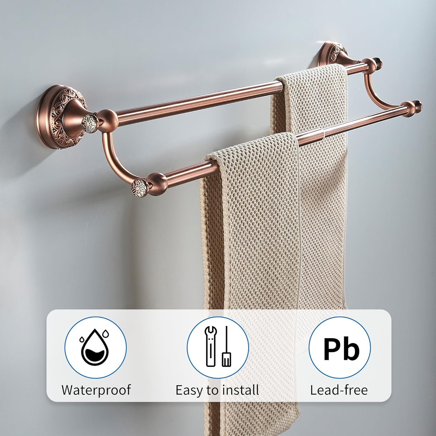 Adjustable Red Copper Bath Towel Holder