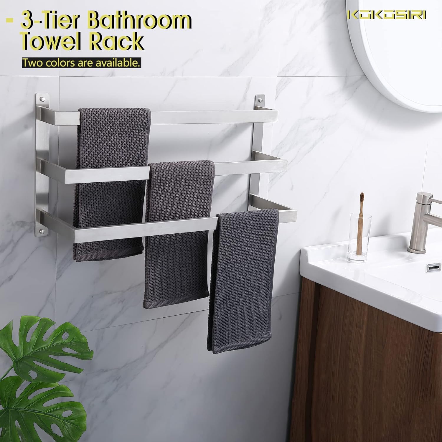 KOKOSIRI 3-Tier Bath Towel Bars stainless steel