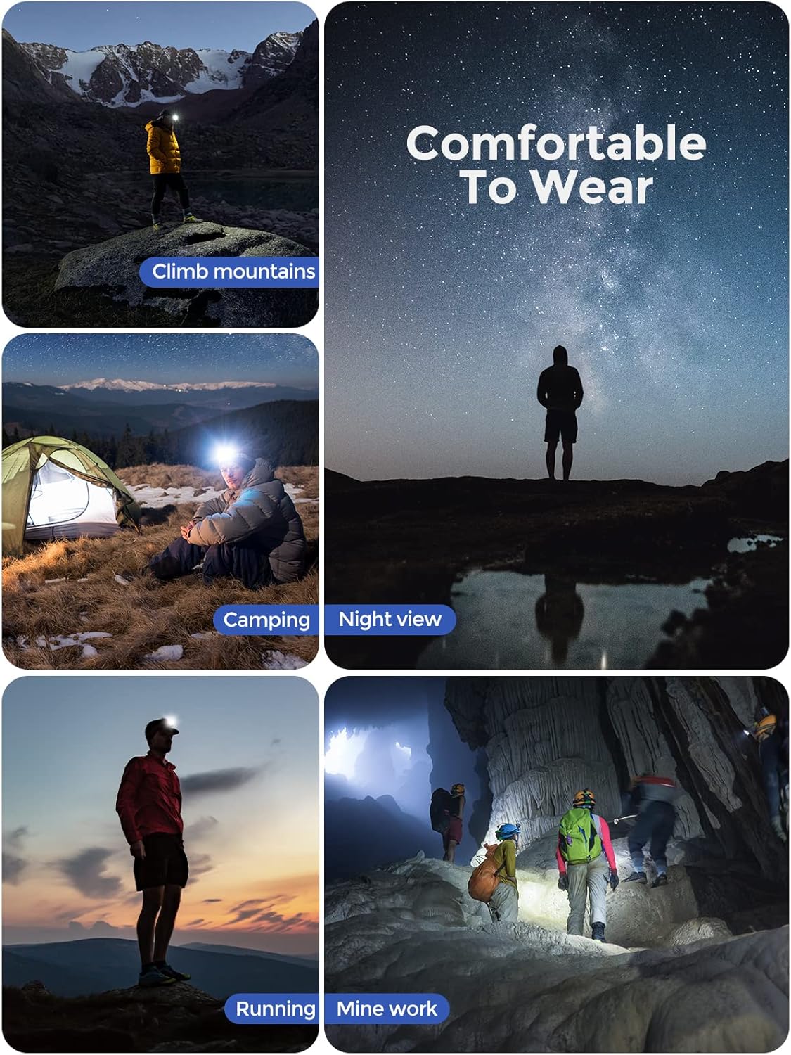 1500-lumen waterproof headlamp for camping hiking and cycling