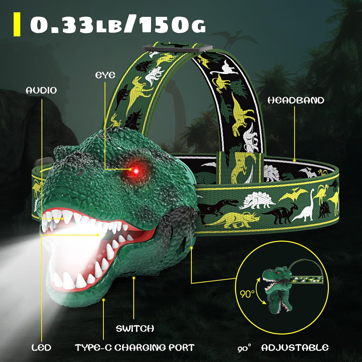 Dysaim T-Rex Headlamp for Kids