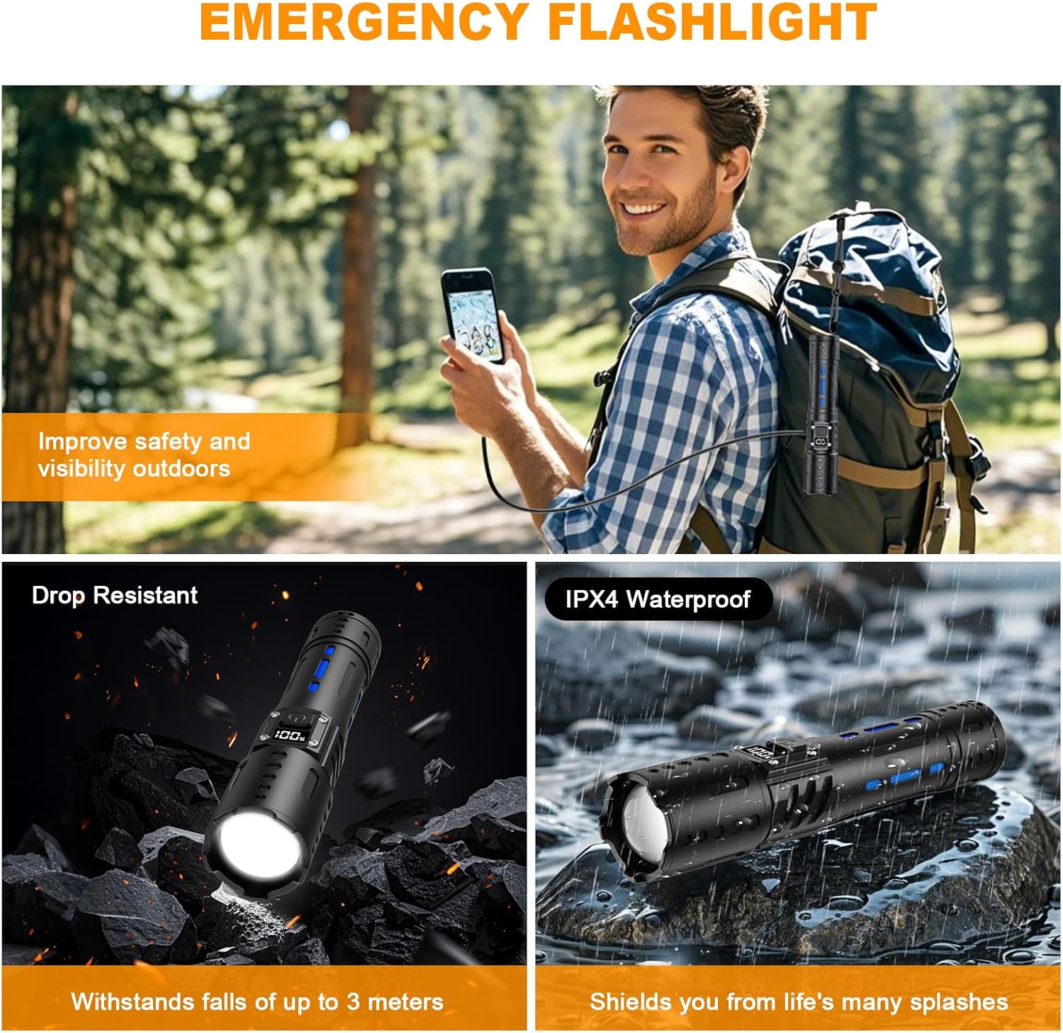 NETCAN 50000 Lumens Rechargeable Flashlight
