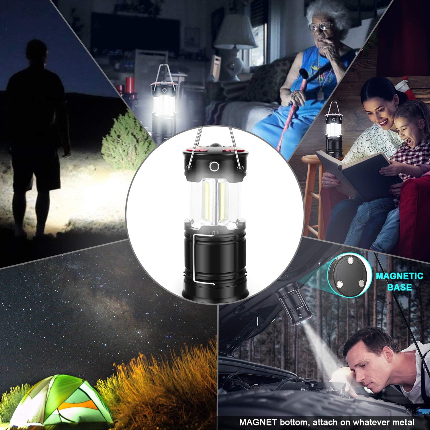 2-Piece Rechargeable LED Camping Lantern with Red Warning for Survival